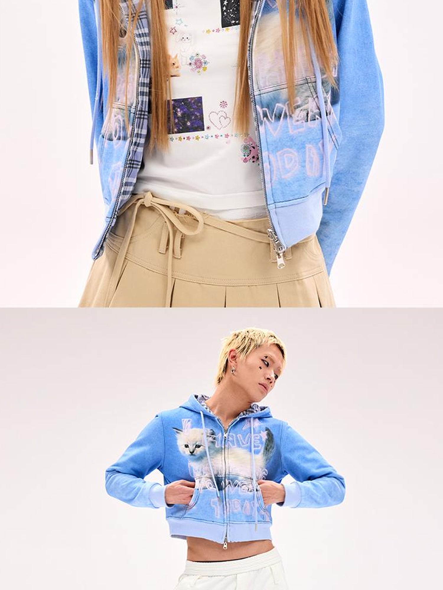 CFIERCE Reversible Cat Hoodie High Elastic Thick Unisex Pullover