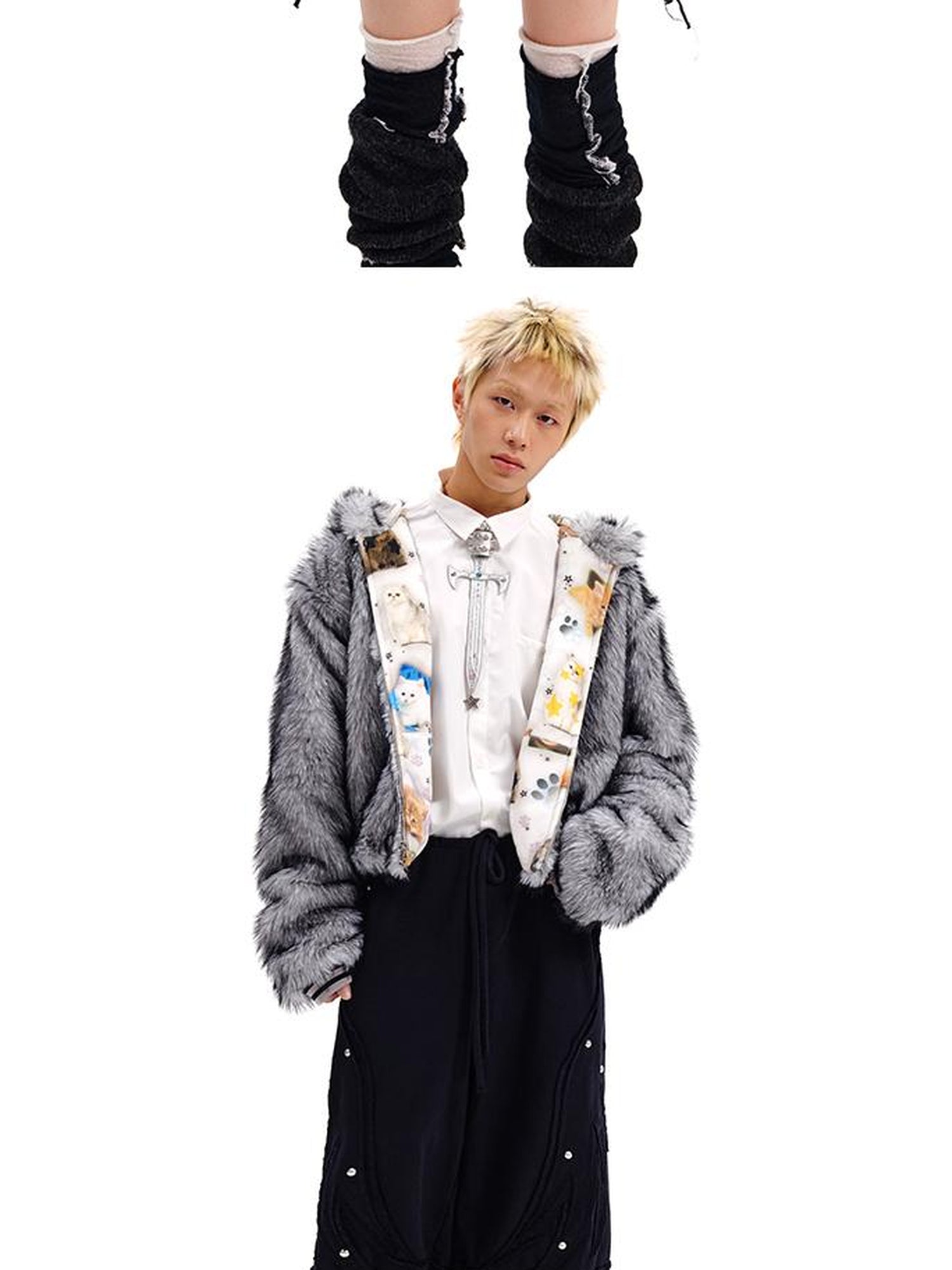 Reversible Cat Print Wool Coat