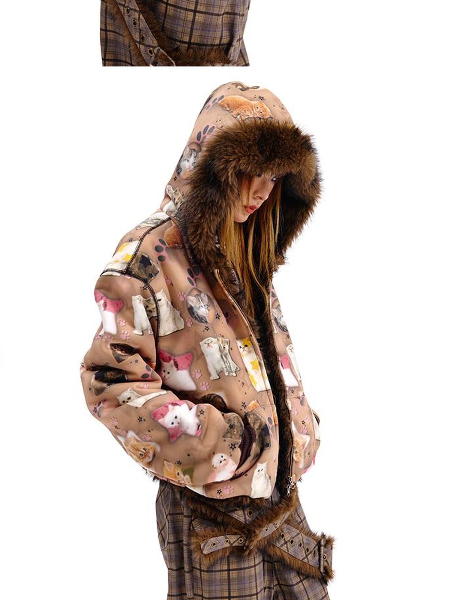 Reversible Cat Print Wool Coat