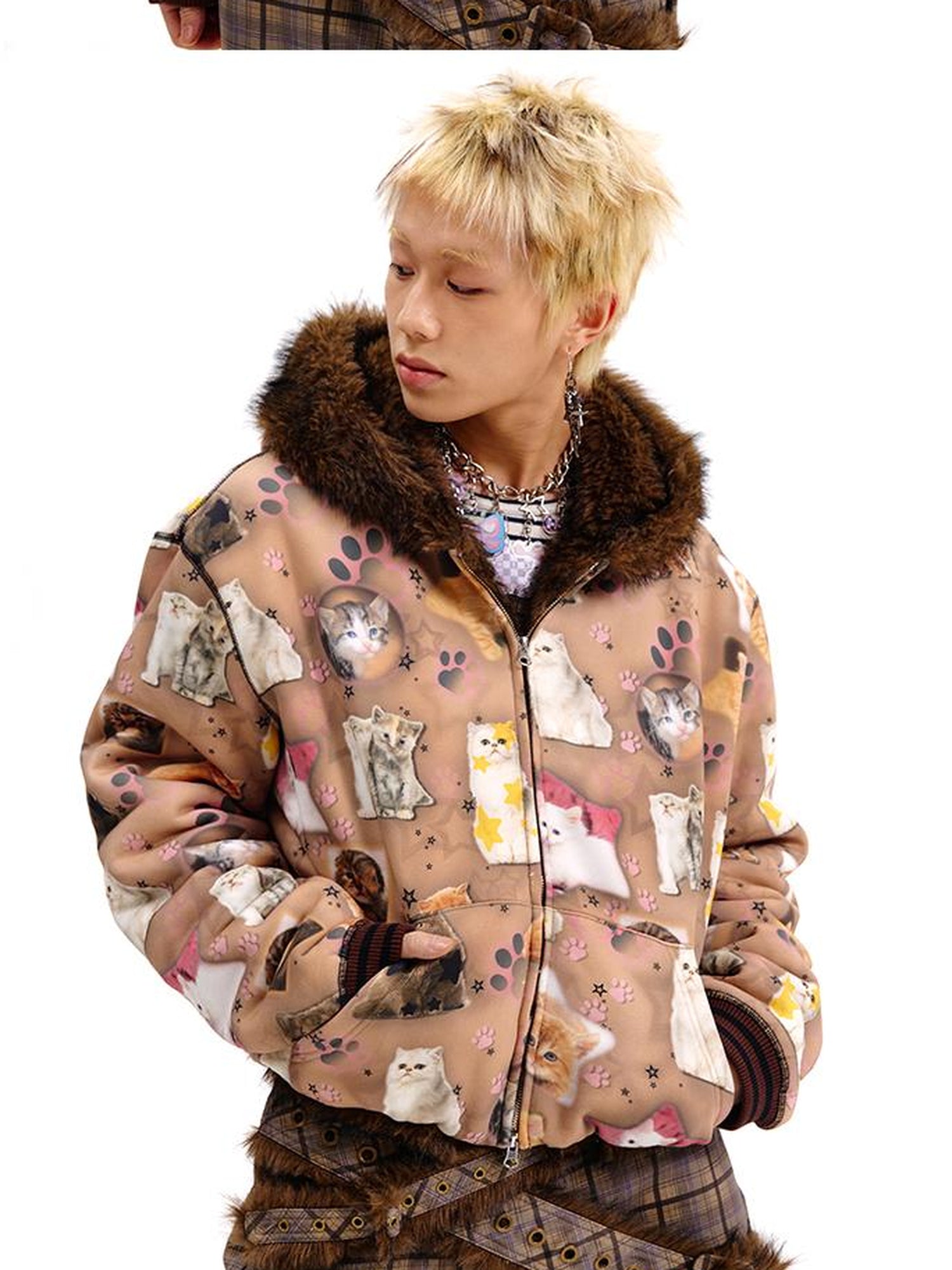 Reversible Cat Print Wool Coat