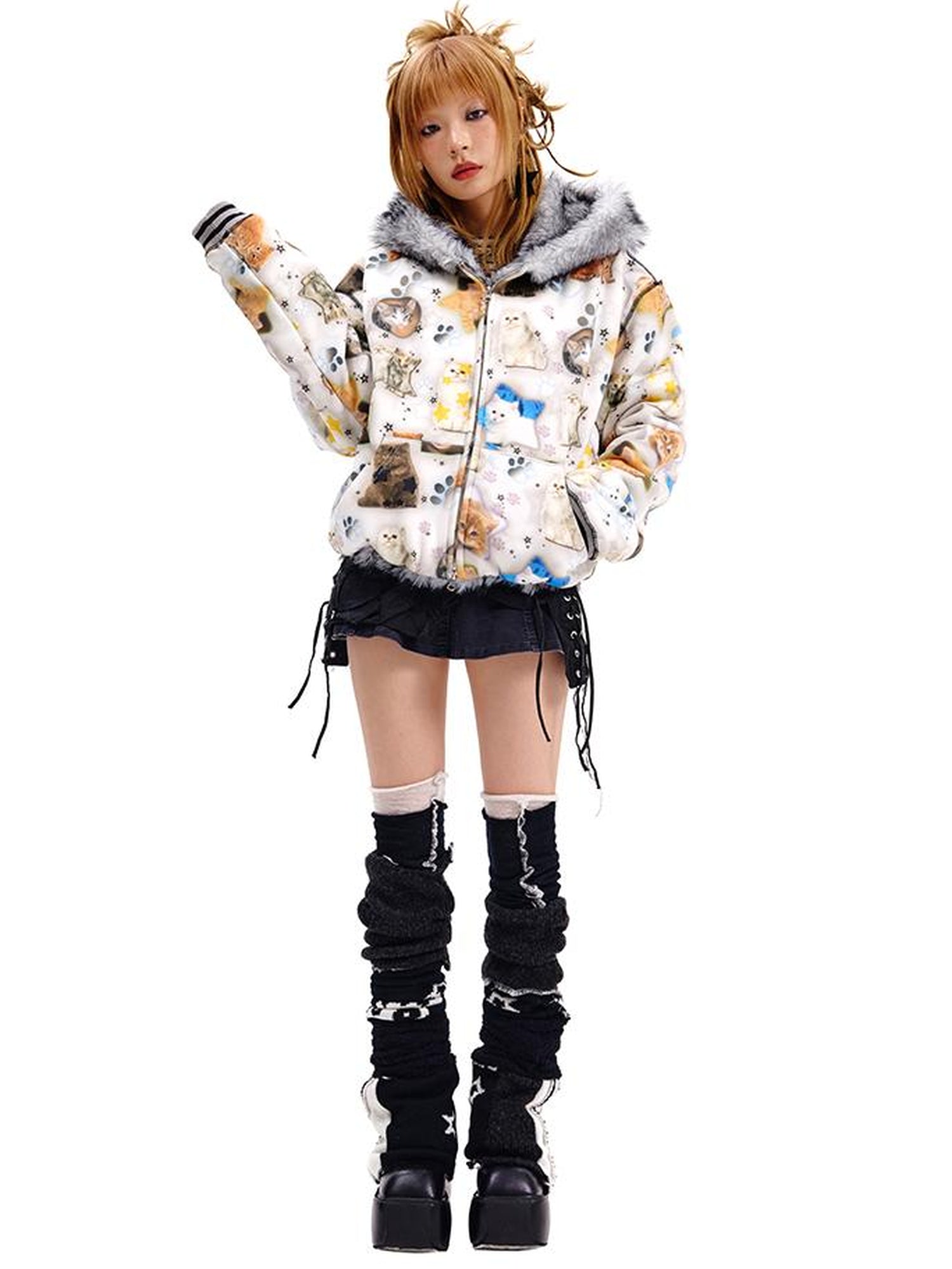Reversible Cat Print Wool Coat