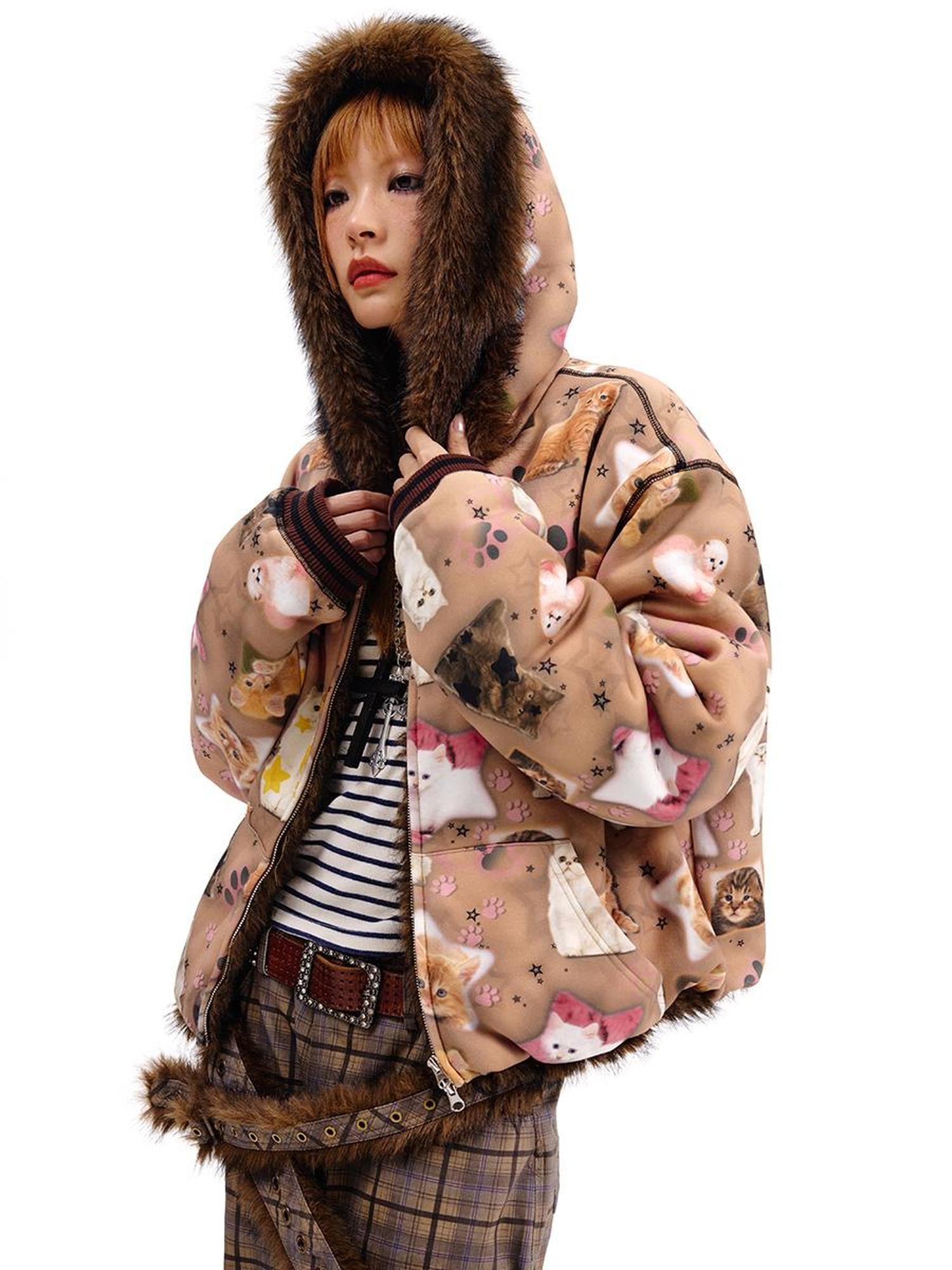 Reversible Cat Print Wool Coat