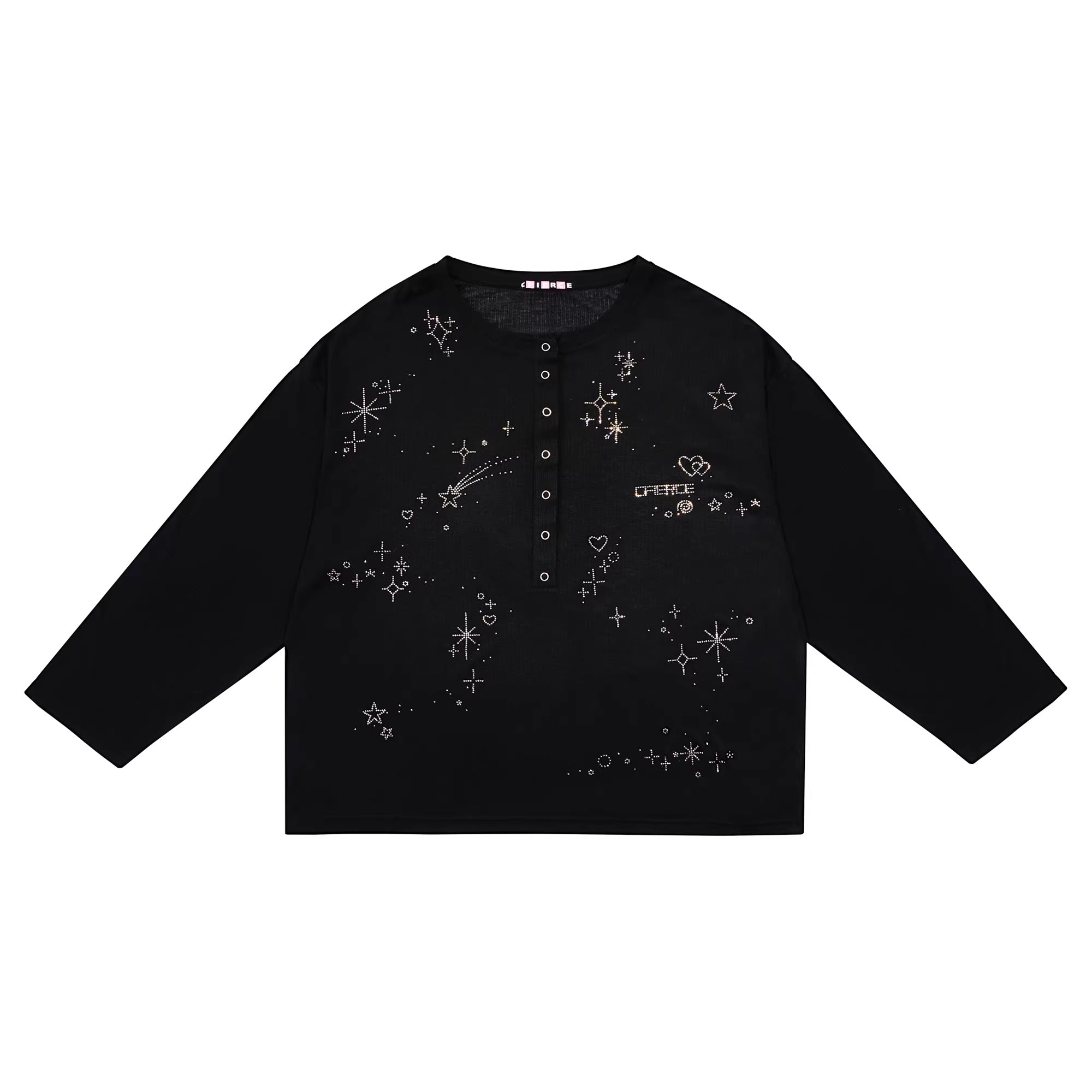 CFIERCE_Rhinestone_Embellished_Casual_Oversized_Drop_Shoulder_Unisex_Black_T-Shirt_MISSTT