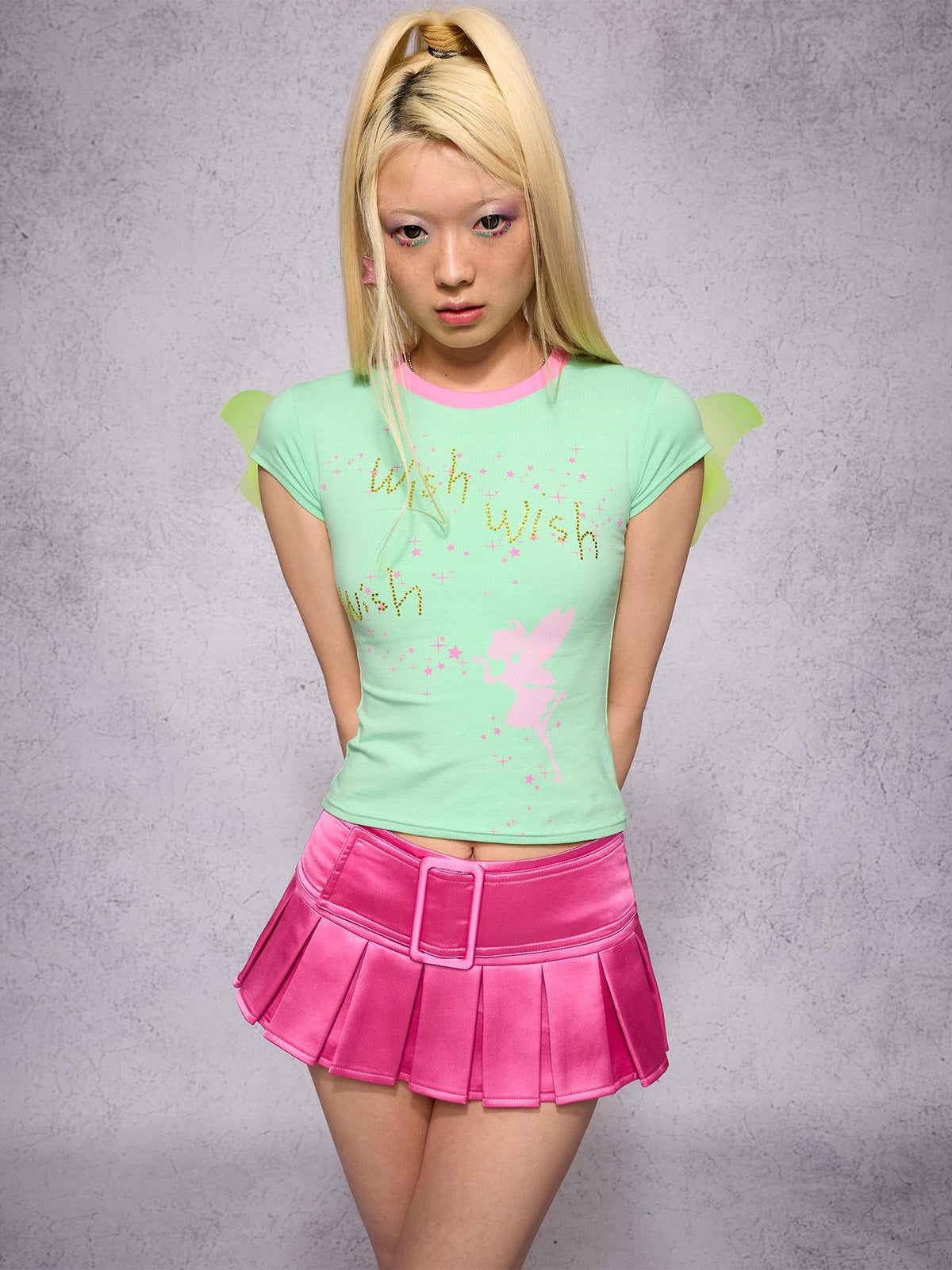 CFIERCE Rhinestone Print Fairy Wing Short Sleeve Women&
