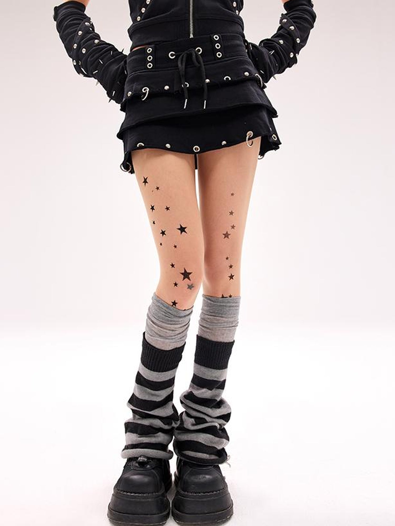 CFIERCE Rivet Embellished Cake Hem Skirt