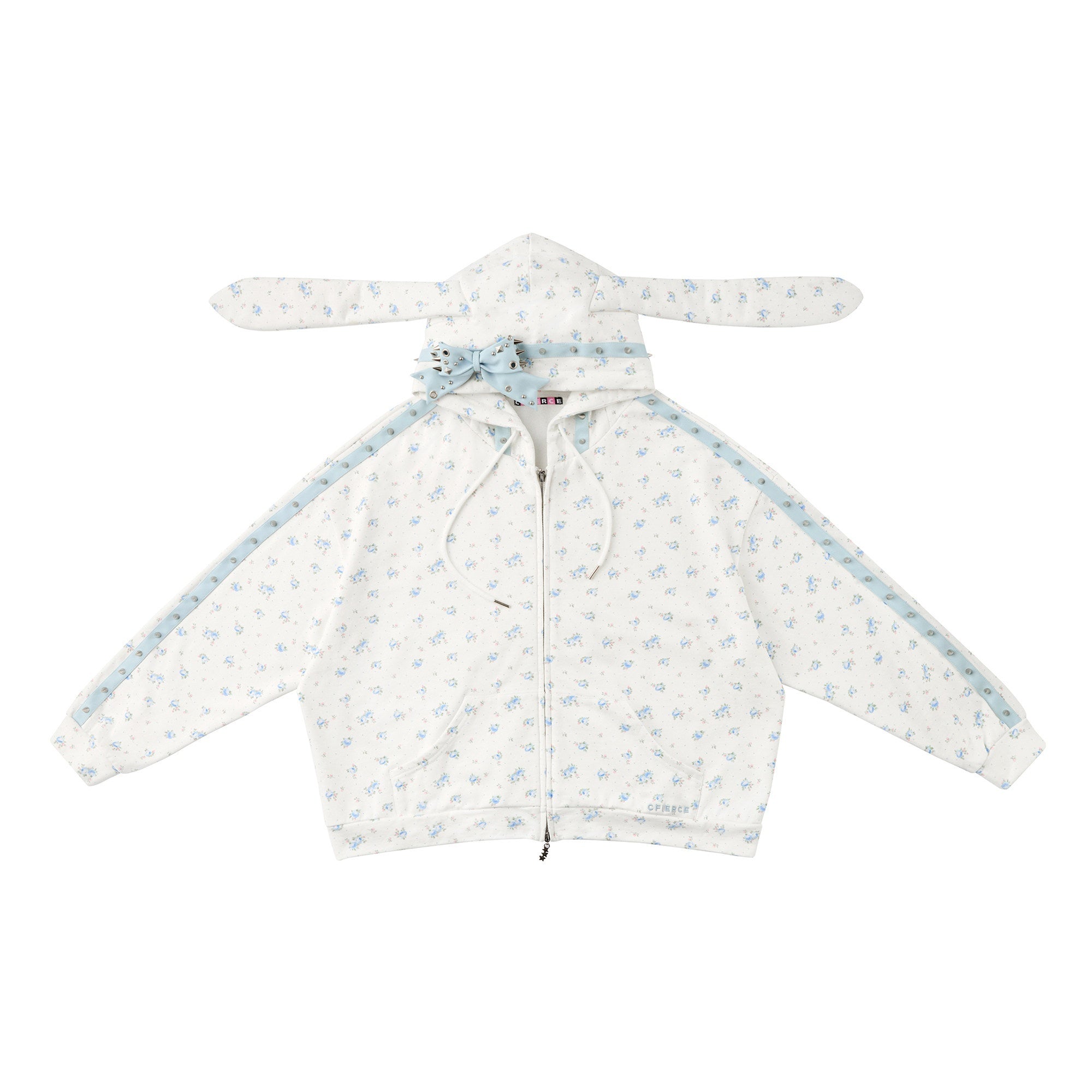 CFIERCE_Rose_Thorn_Floral_Rabbit_Ear_Oversized_Zip_Hooded_Women&