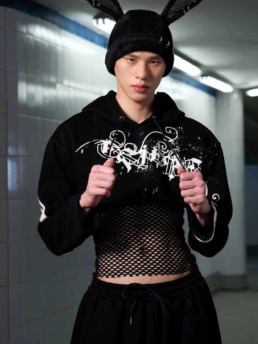 CFIERCE Slim Fit Cropped Streetwear Hooded Pullover Unisex Cotton Blend Black Hoodies