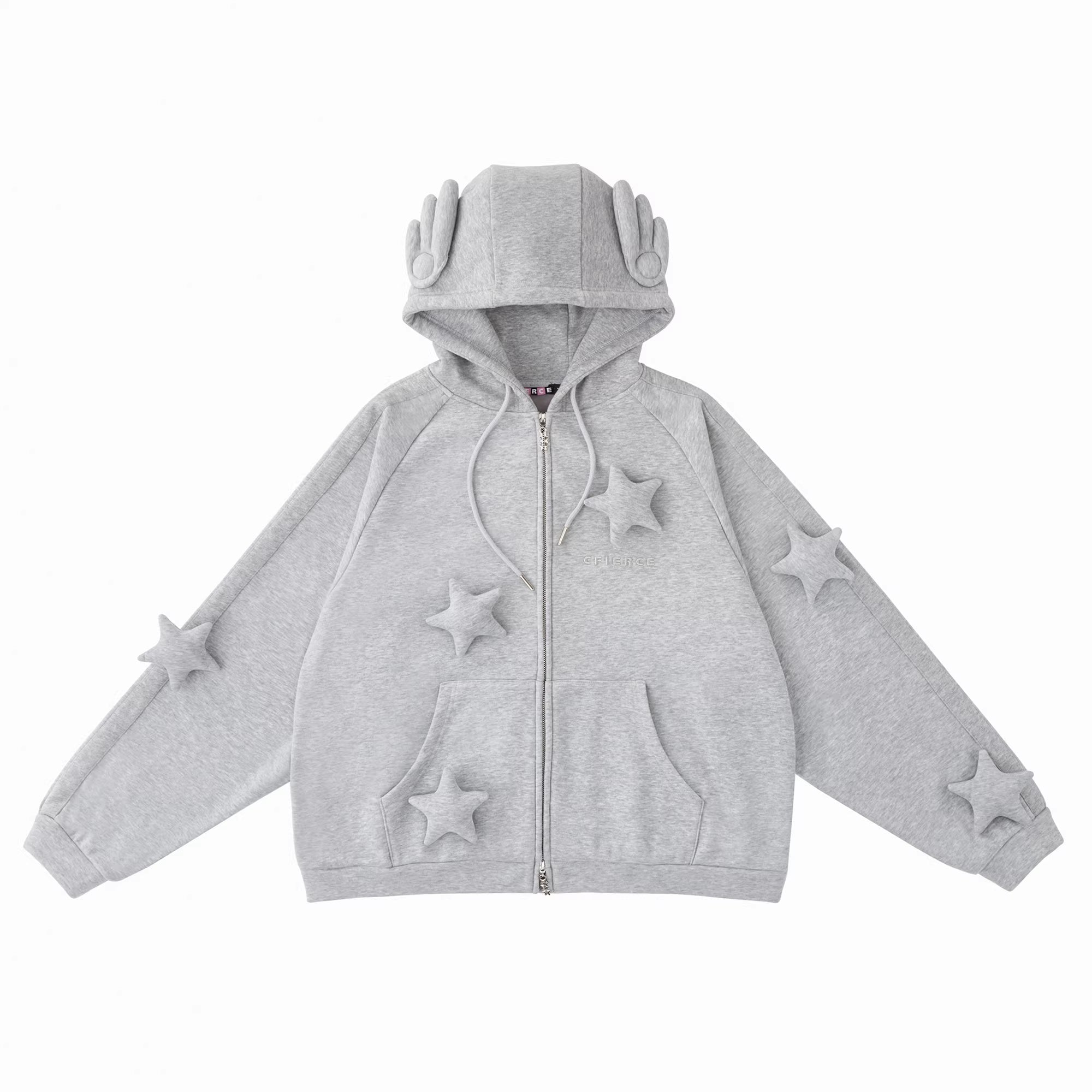 CFIERCE_Soft_Cotton_Blend_Star_Zip_Loose_Fit_Unisex_Casual_Grey_Hoodies_MISSTT