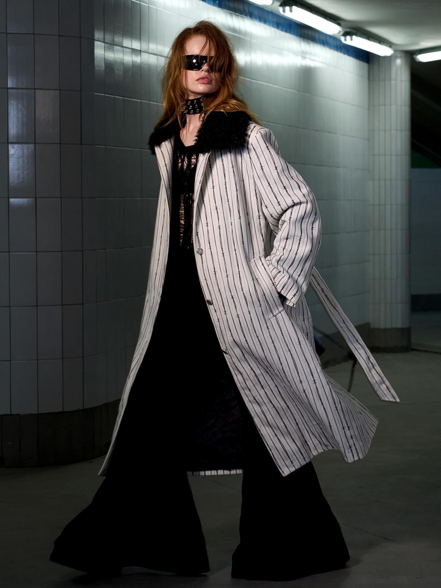 CFIERCE Soft Polyester Cotton Acrylic Blend Oversized White Outerwear Coat