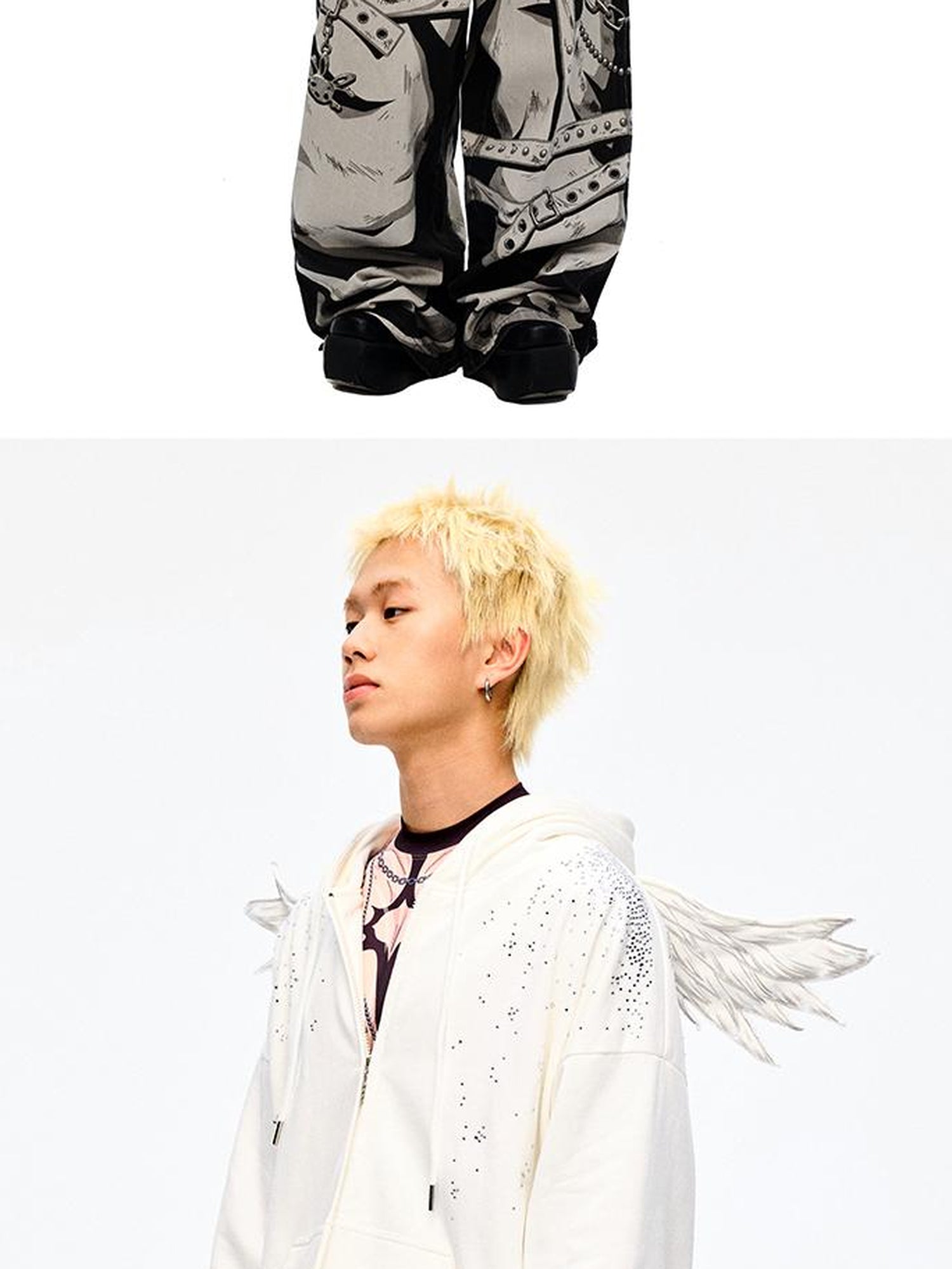 CFIERCE Sparkle Star Angel Hoodie V-Neck T-Shirt Long-Sleeve