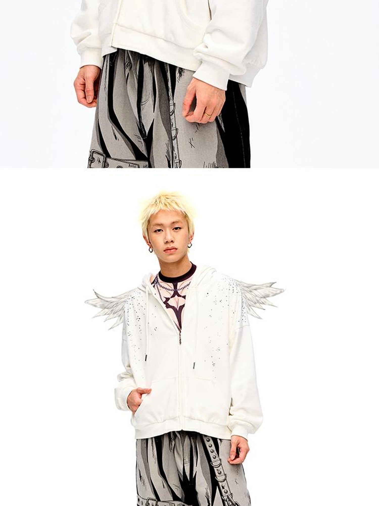 CFIERCE Sparkle Star Angel Hoodie V-Neck T-Shirt Long-Sleeve
