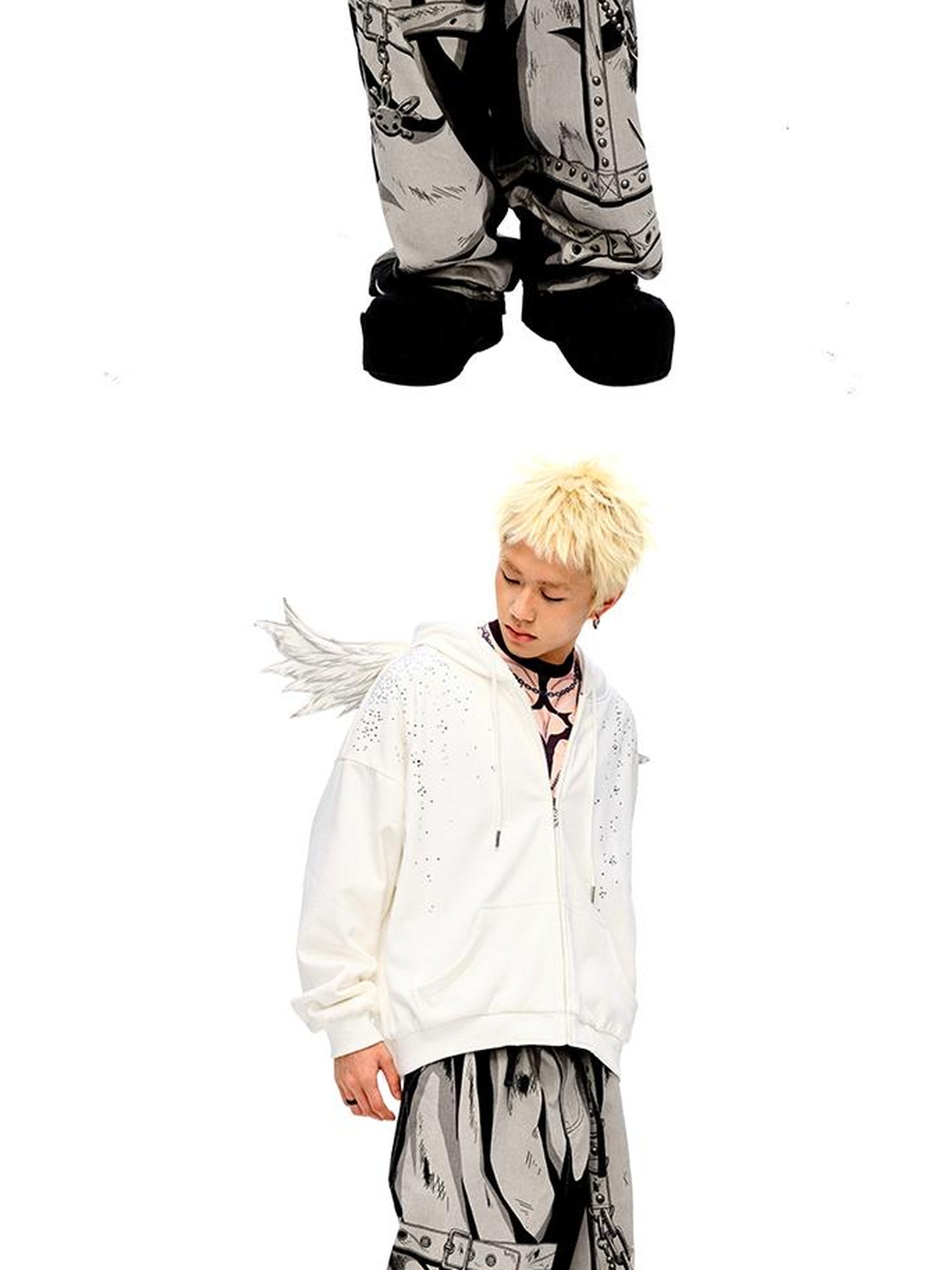 CFIERCE Sparkle Star Angel Hoodie V-Neck T-Shirt Long-Sleeve
