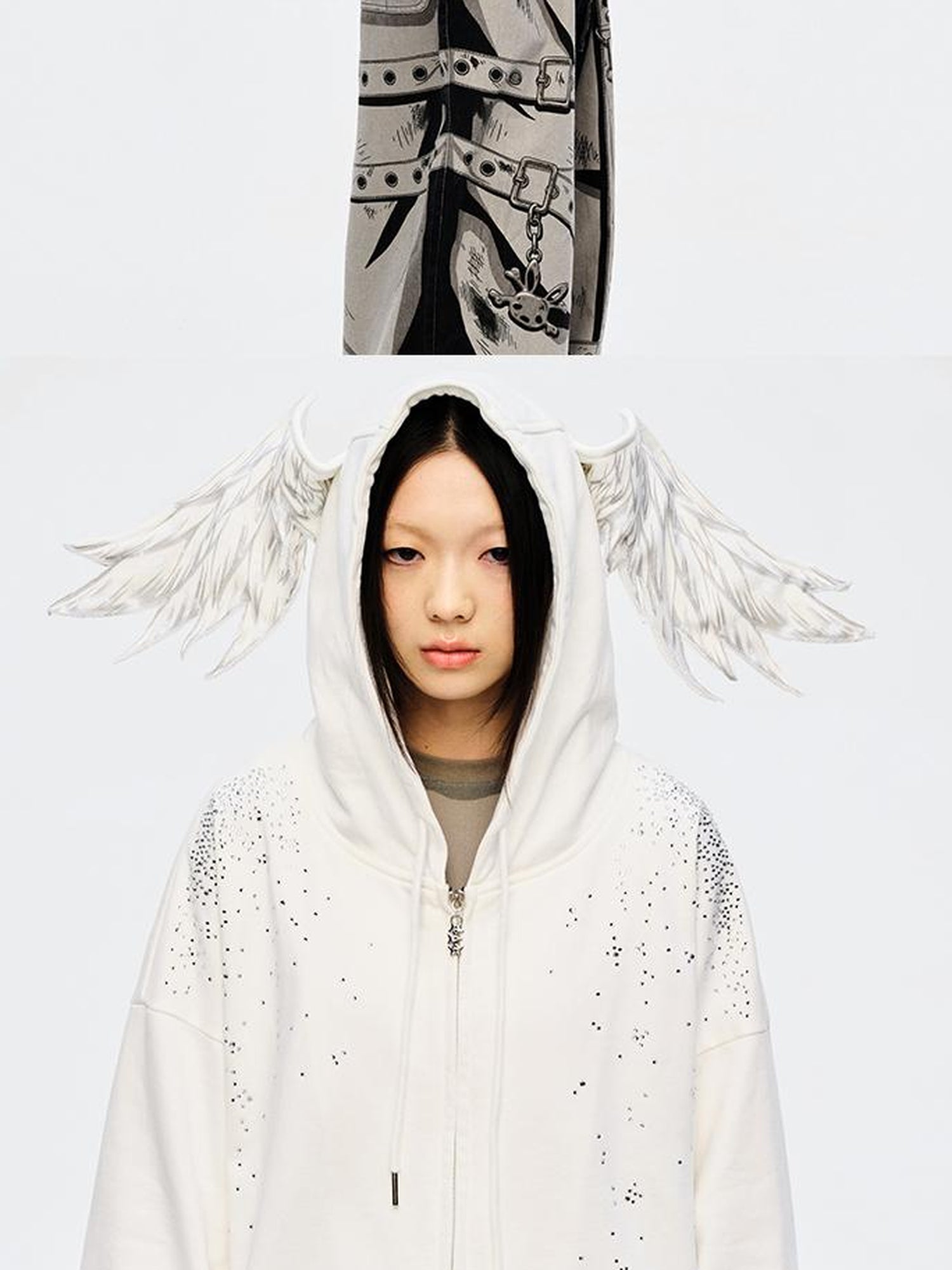 CFIERCE Sparkle Star Angel Hoodie V-Neck T-Shirt Long-Sleeve