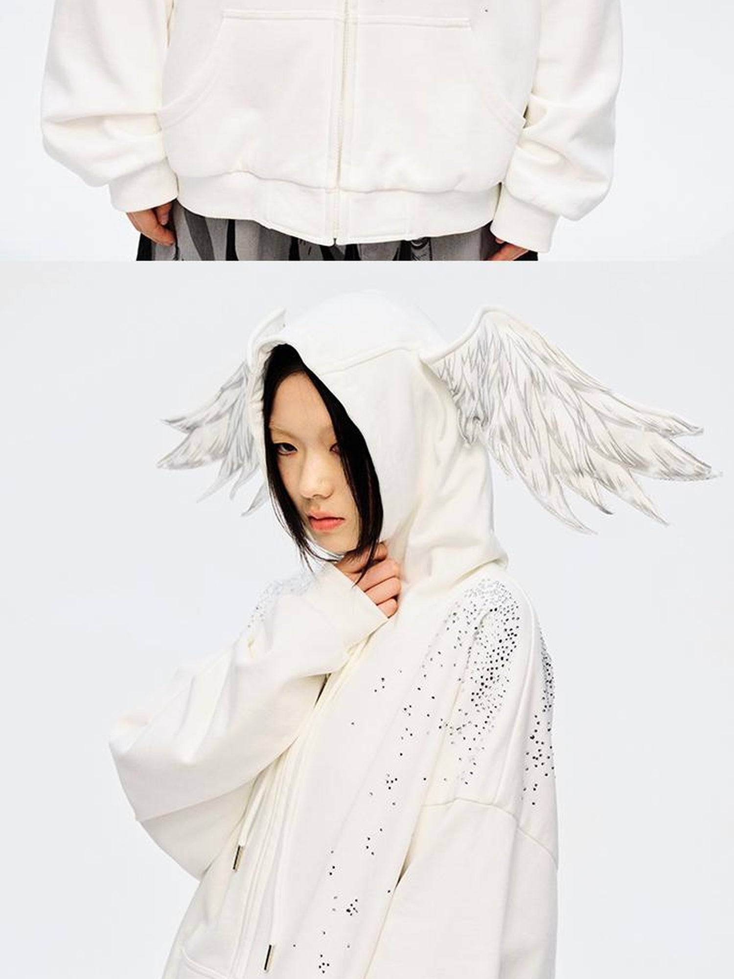 CFIERCE Sparkle Star Angel Hoodie V-Neck T-Shirt Long-Sleeve