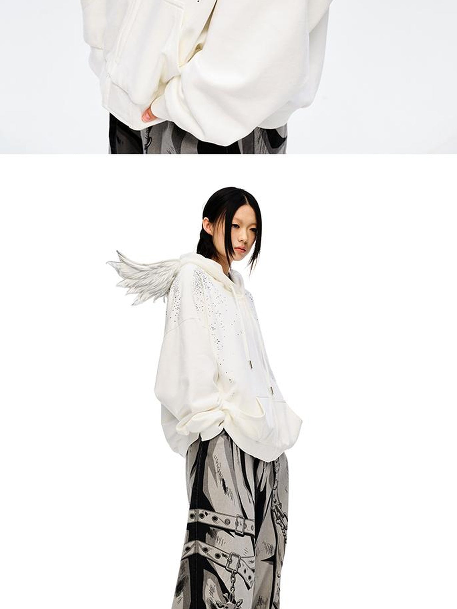 CFIERCE Sparkle Star Angel Hoodie V-Neck T-Shirt Long-Sleeve