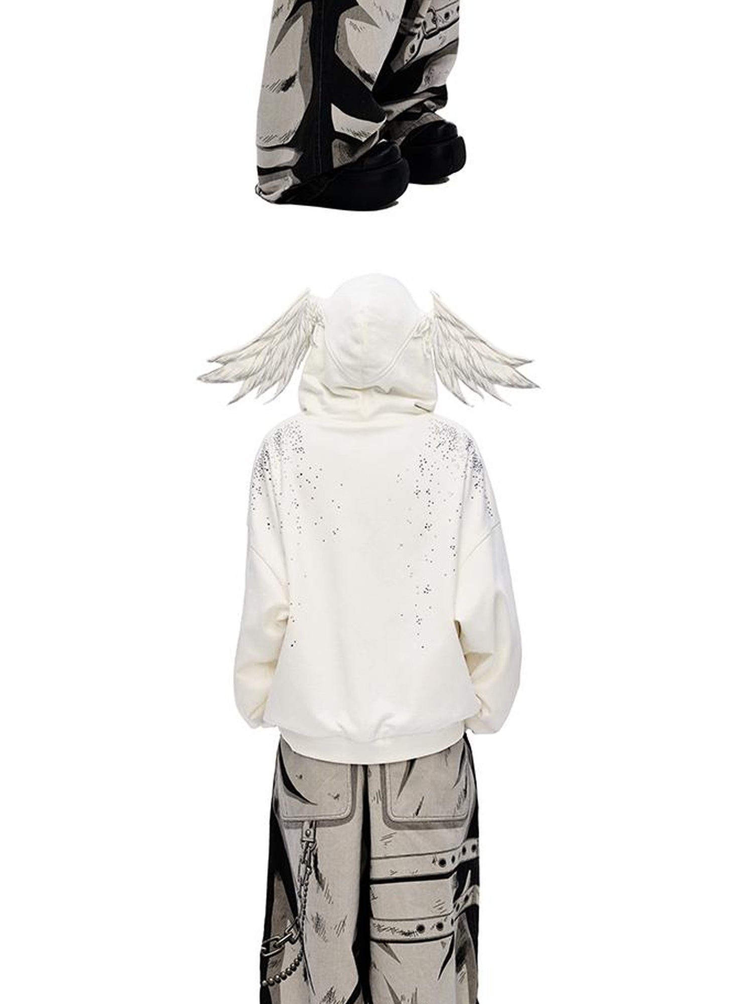 CFIERCE Sparkle Star Angel Hoodie V-Neck T-Shirt Long-Sleeve