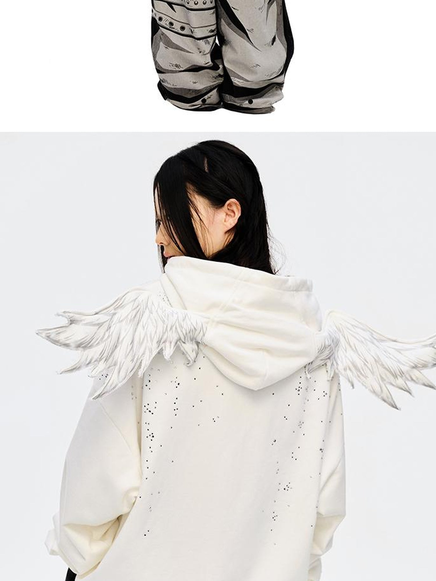 CFIERCE Sparkle Star Angel Hoodie V-Neck T-Shirt Long-Sleeve