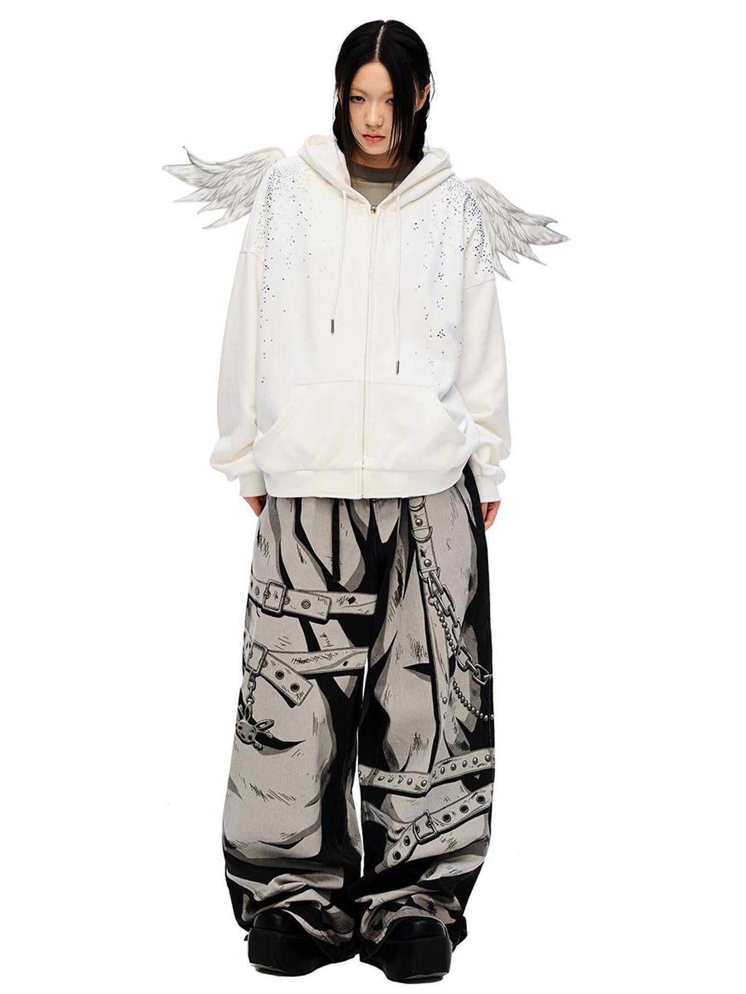 CFIERCE Sparkle Star Angel Hoodie V-Neck T-Shirt Long-Sleeve