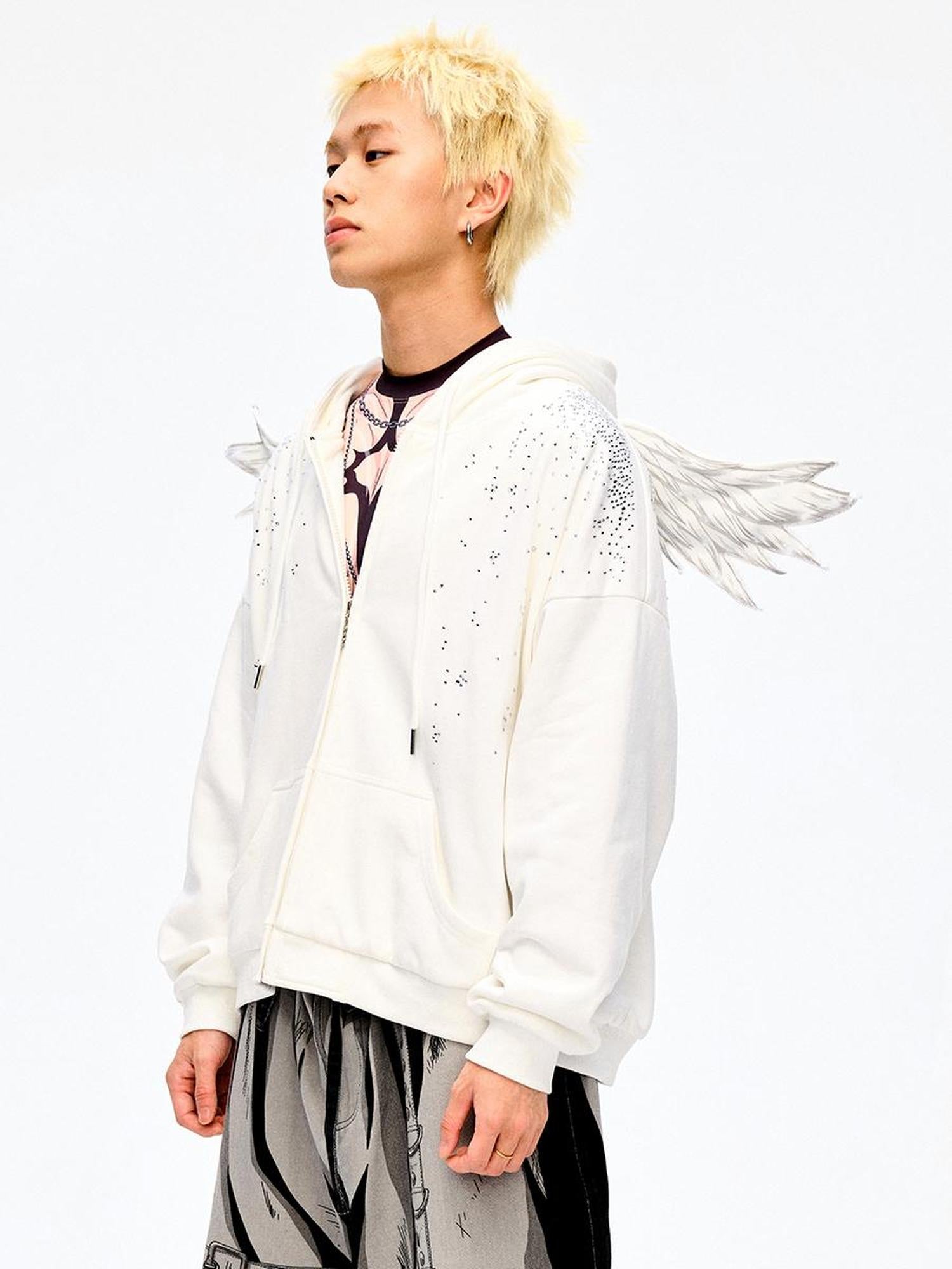 CFIERCE Sparkle Star Angel Hoodie V-Neck T-Shirt Long-Sleeve