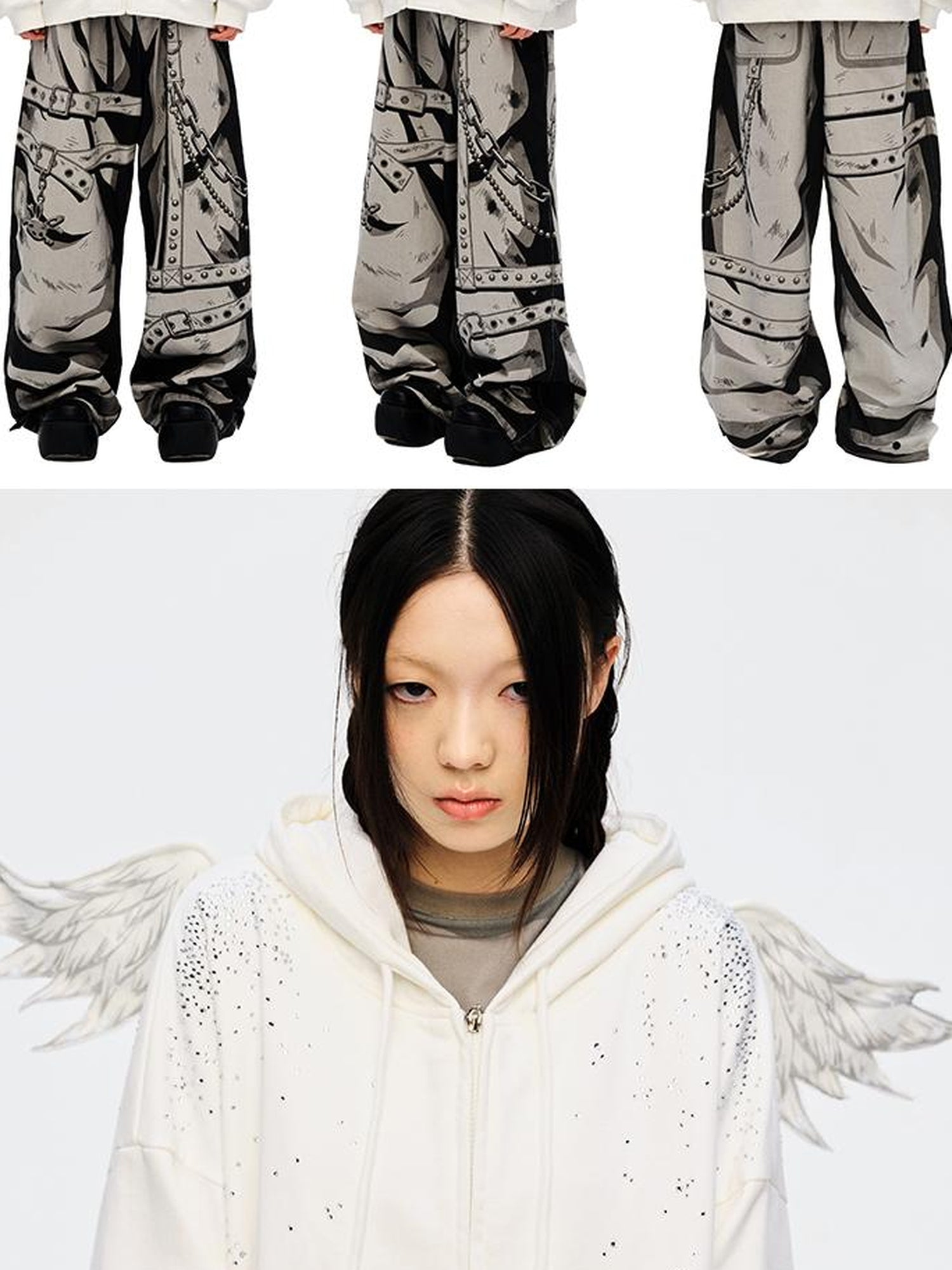CFIERCE Sparkle Star Angel Hoodie V-Neck T-Shirt Long-Sleeve