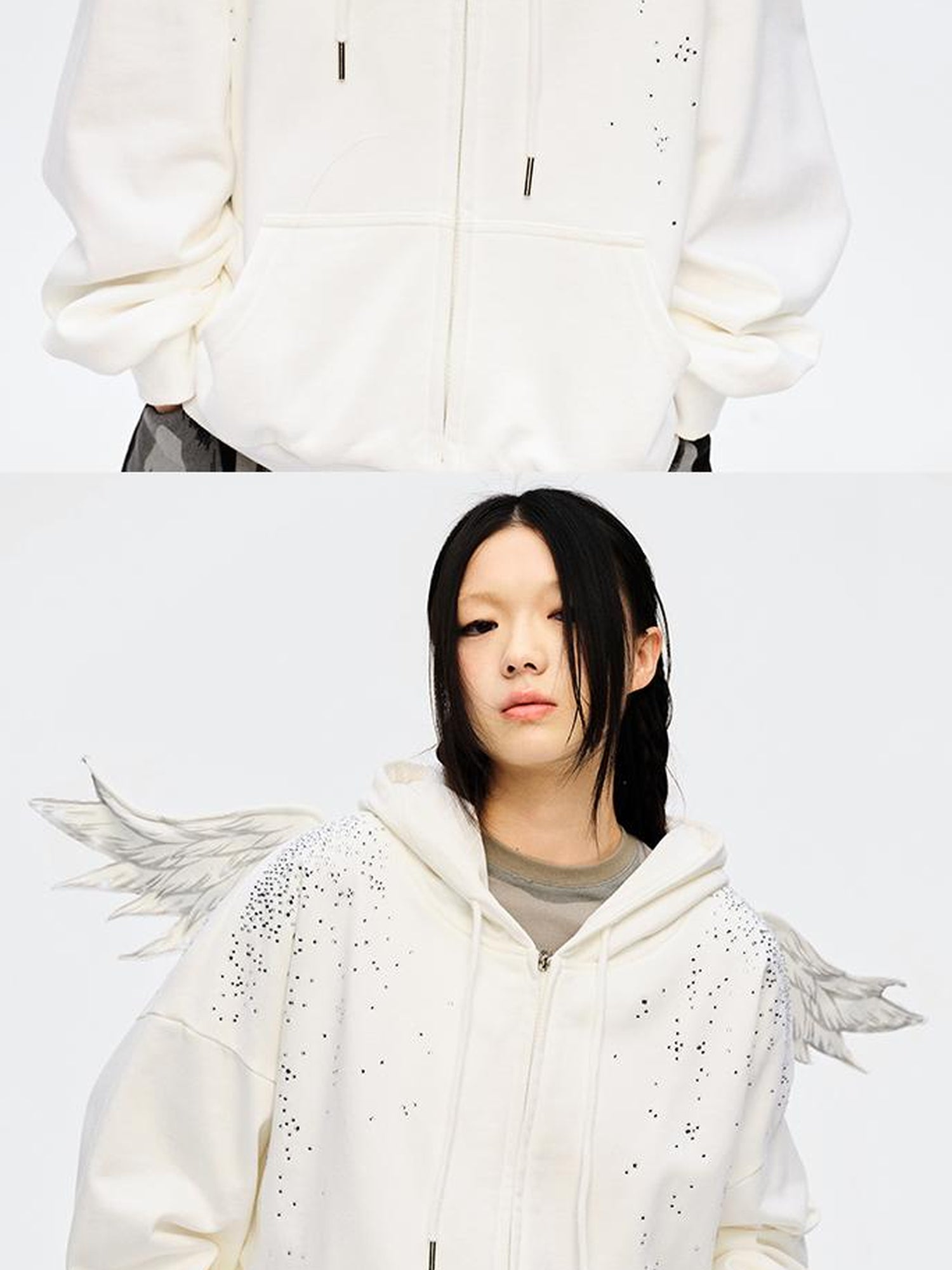 CFIERCE Sparkle Star Angel Hoodie V-Neck T-Shirt Long-Sleeve