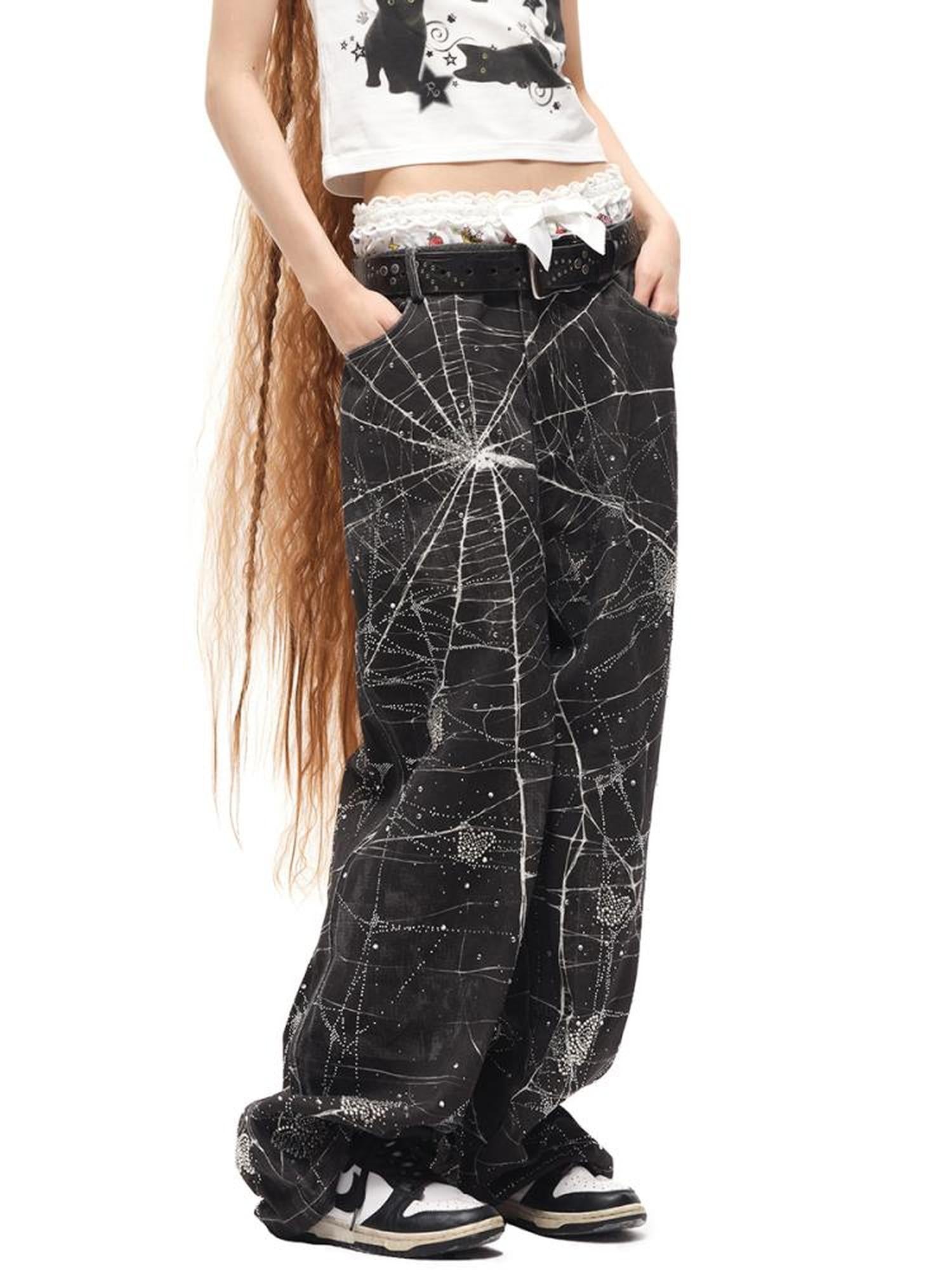 CFIERCE Spider Butterfly Rhinestone Denim Jeans