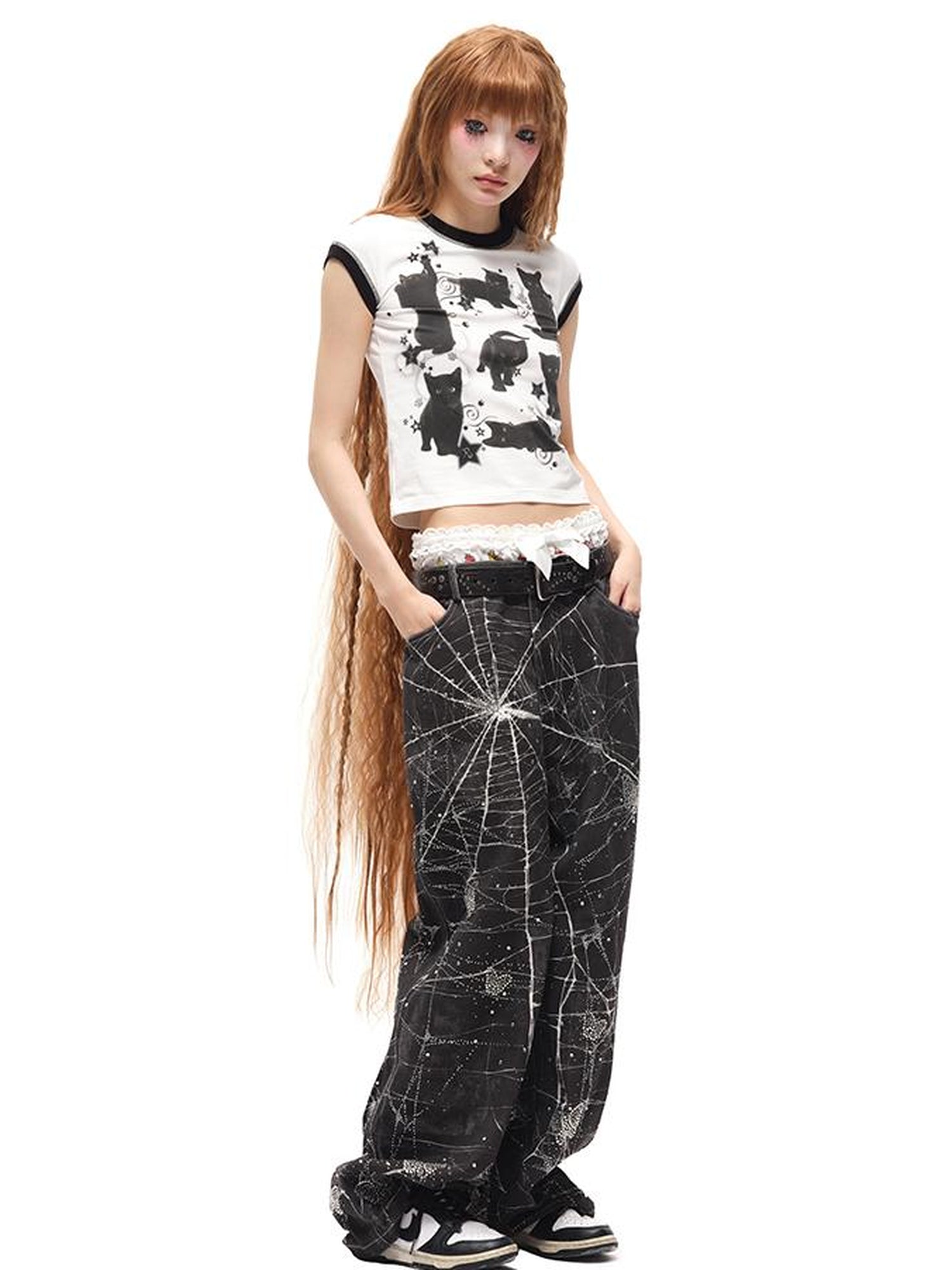 CFIERCE Spider Butterfly Rhinestone Denim Jeans