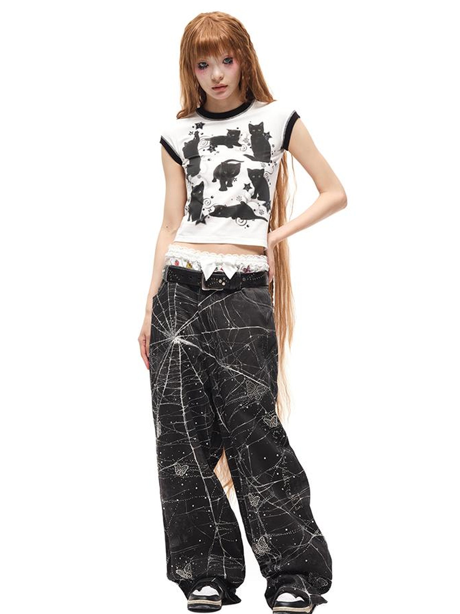 CFIERCE Spider Butterfly Rhinestone Denim Jeans