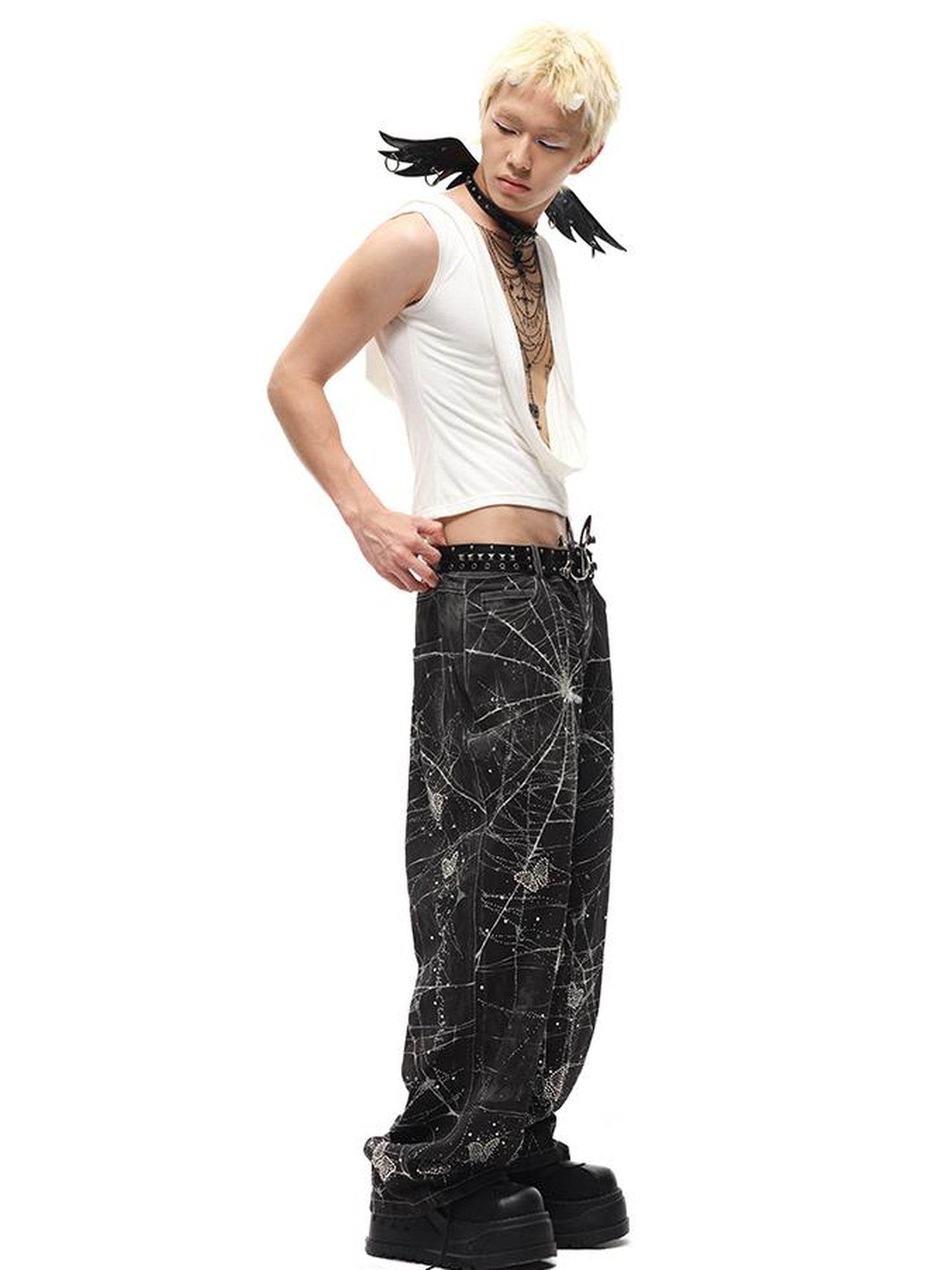 CFIERCE Spider Butterfly Rhinestone Denim Jeans