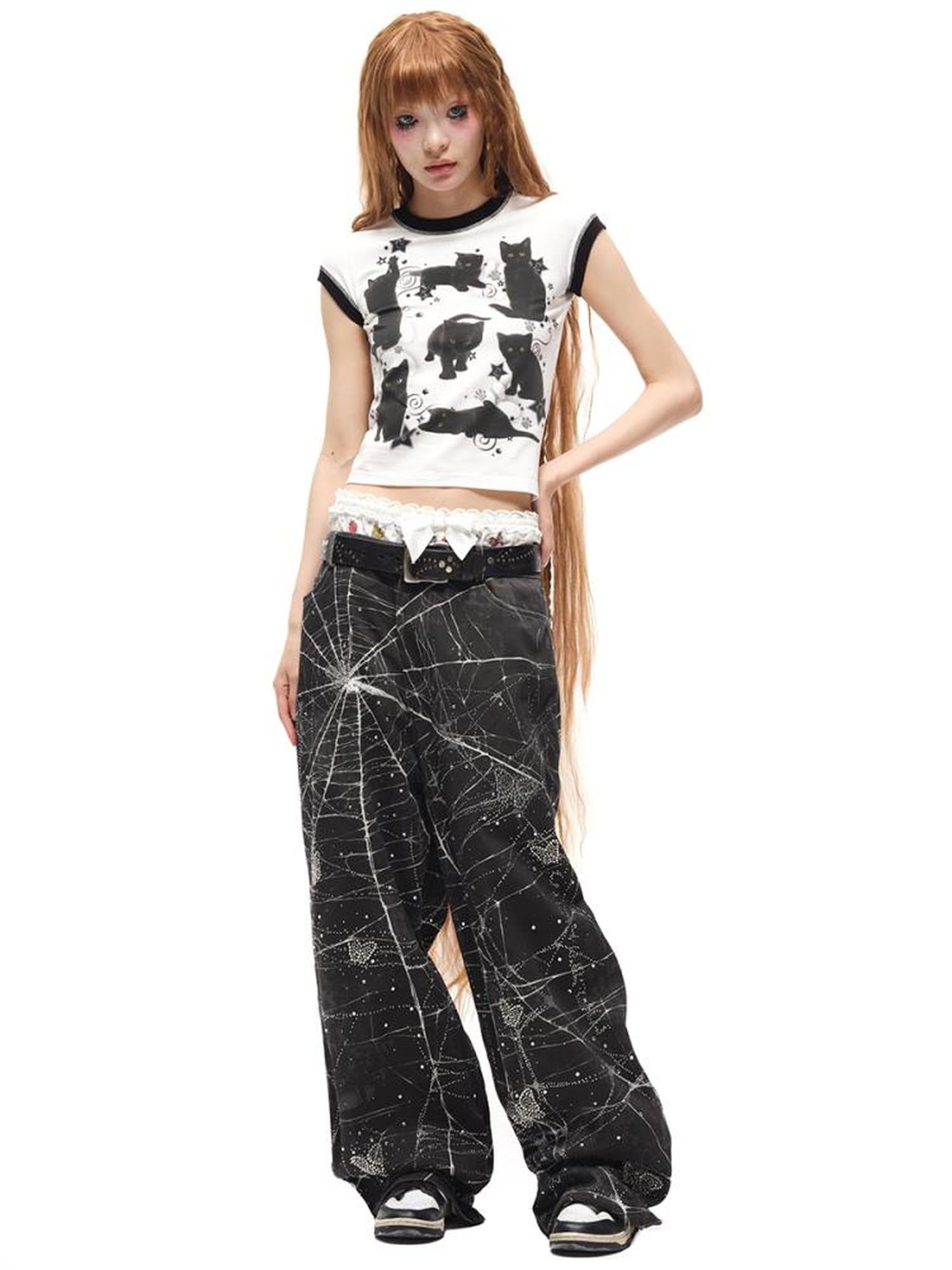 CFIERCE Spider Butterfly Rhinestone Denim Jeans