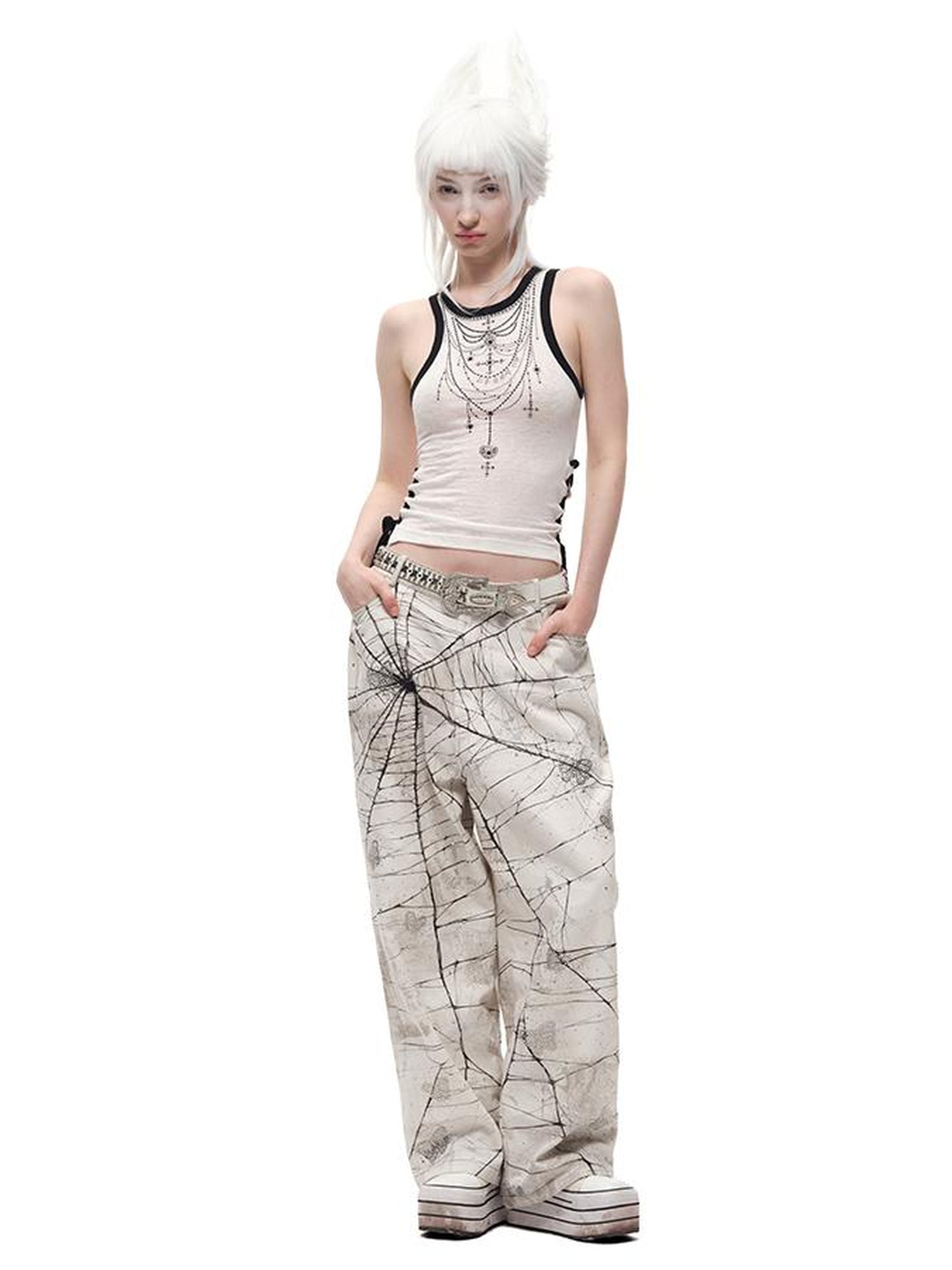 CFIERCE Spider Butterfly Rhinestone Denim Jeans