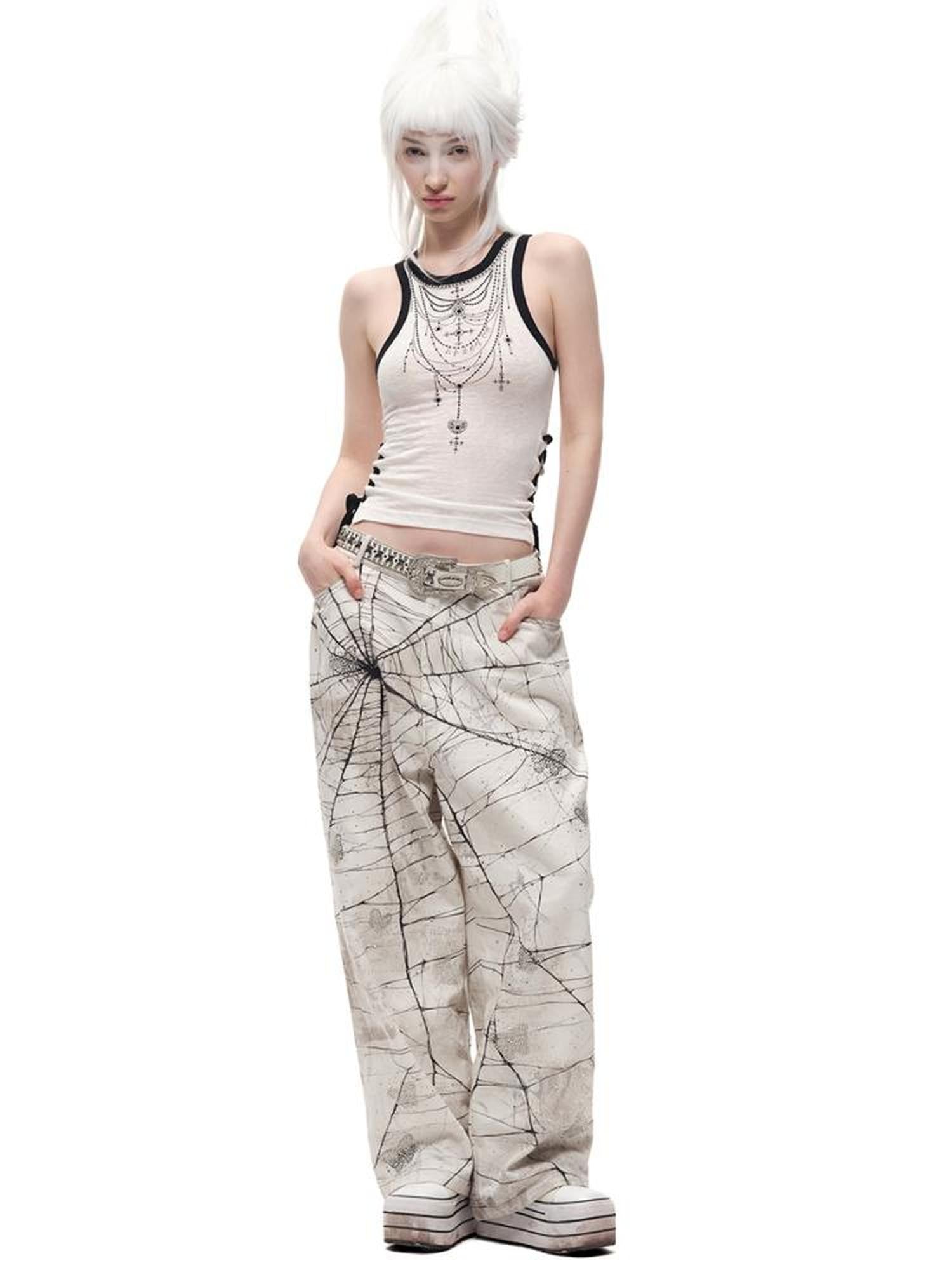 CFIERCE Spider Butterfly Rhinestone Denim Jeans