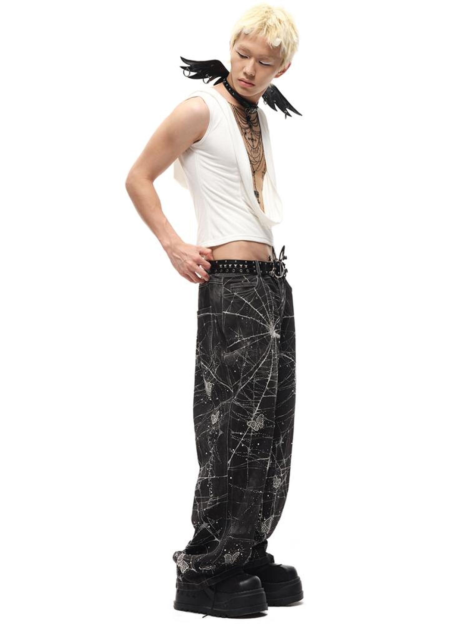 CFIERCE Spider Butterfly Rhinestone Denim Jeans