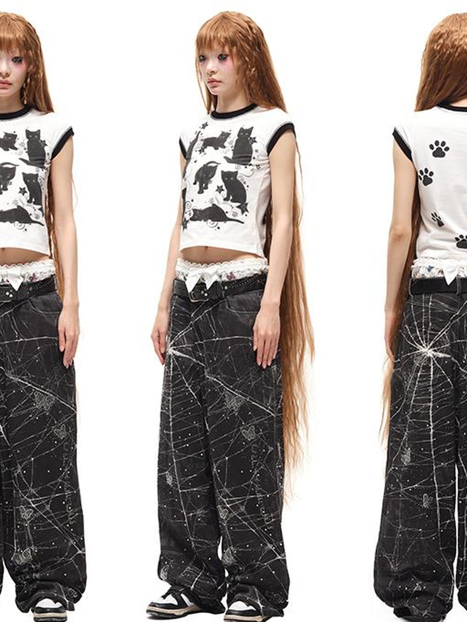 CFIERCE Spider Butterfly Rhinestone Denim Jeans