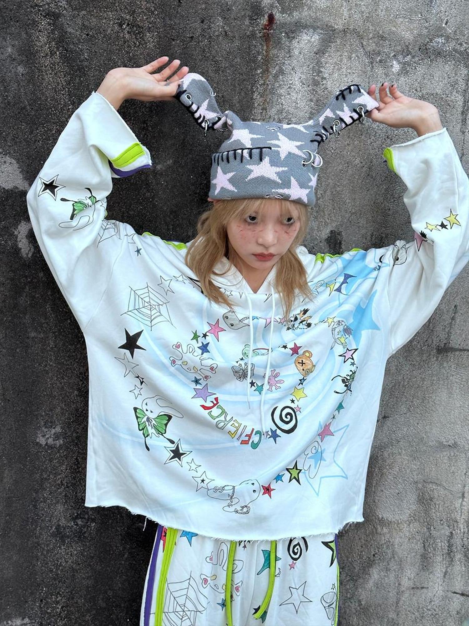 CFIERCE Spiral Graffiti Print Hoodie