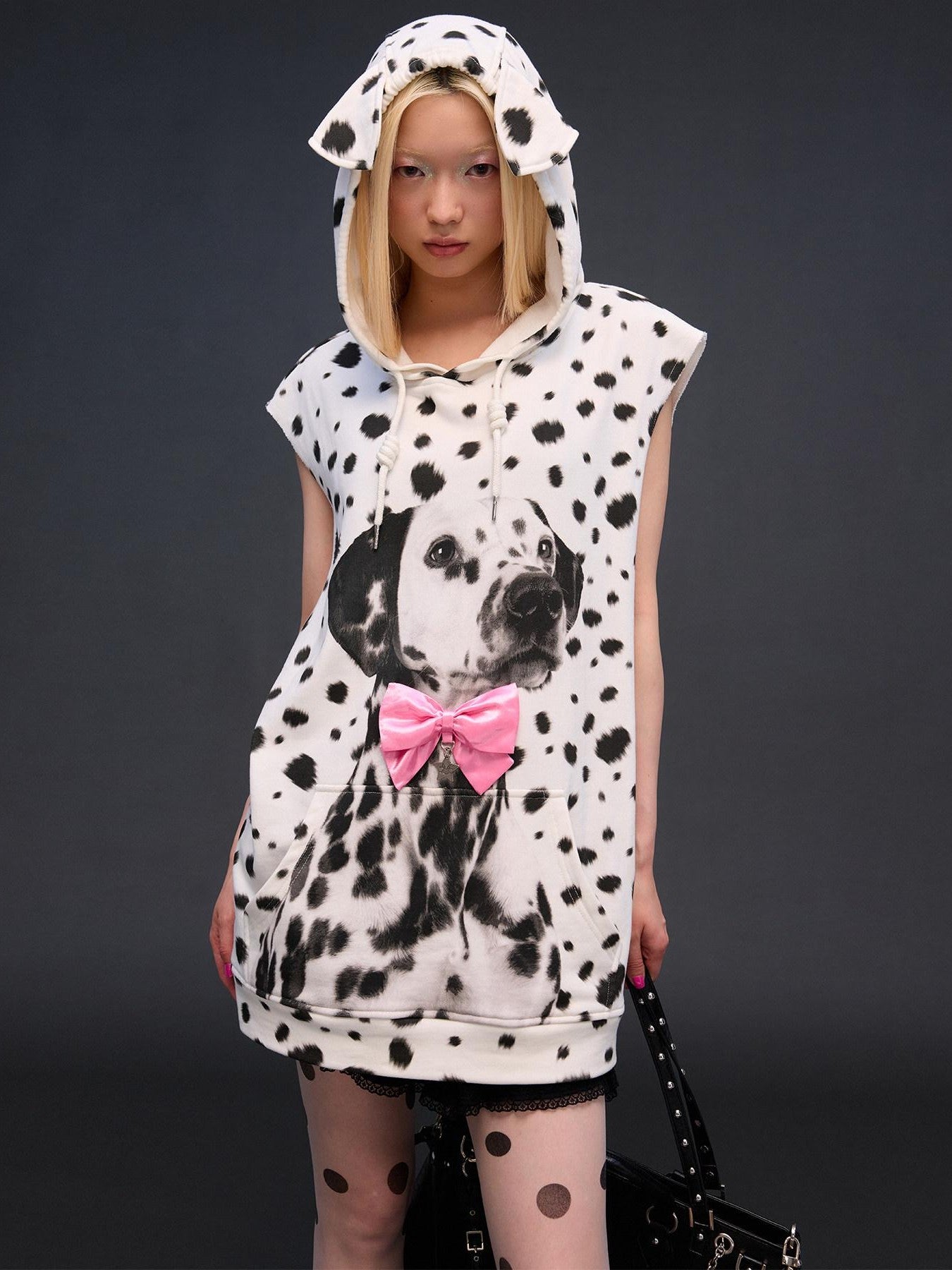 CFIERCE Spotted Dog Print Dog Ear Bow Detail Women&