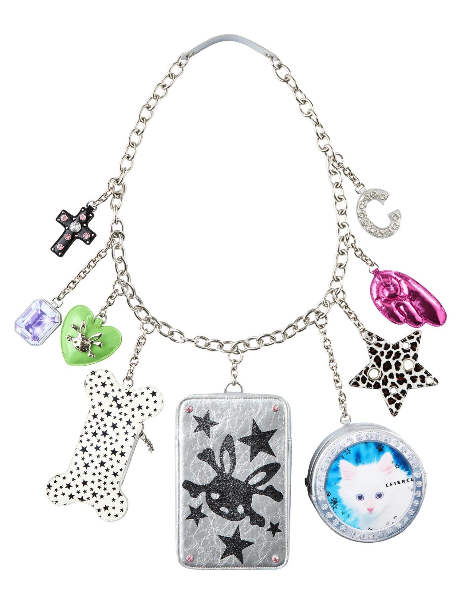 CFIERCE Square Cat Pendant Chain Strap Zipper Medium Large Women&
