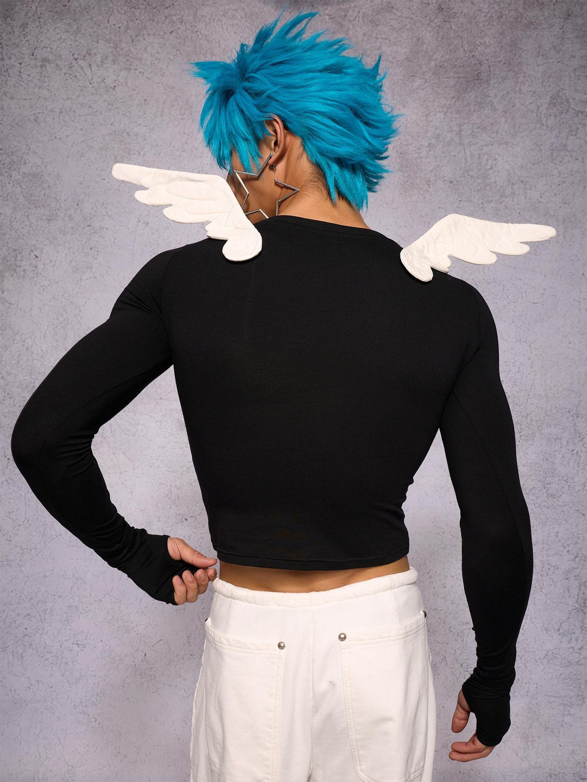 CFIERCE Star Cutout Mesh Embroidery Angel Wing Women&
