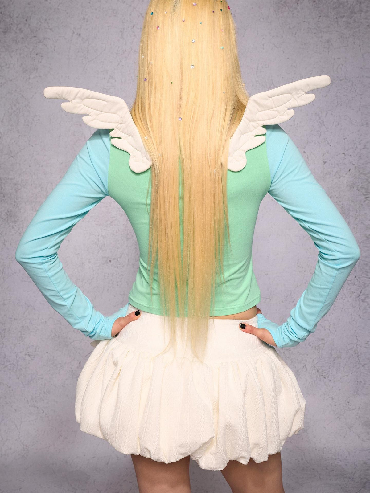 CFIERCE Star Cutout Mesh Embroidery Angel Wing Women&