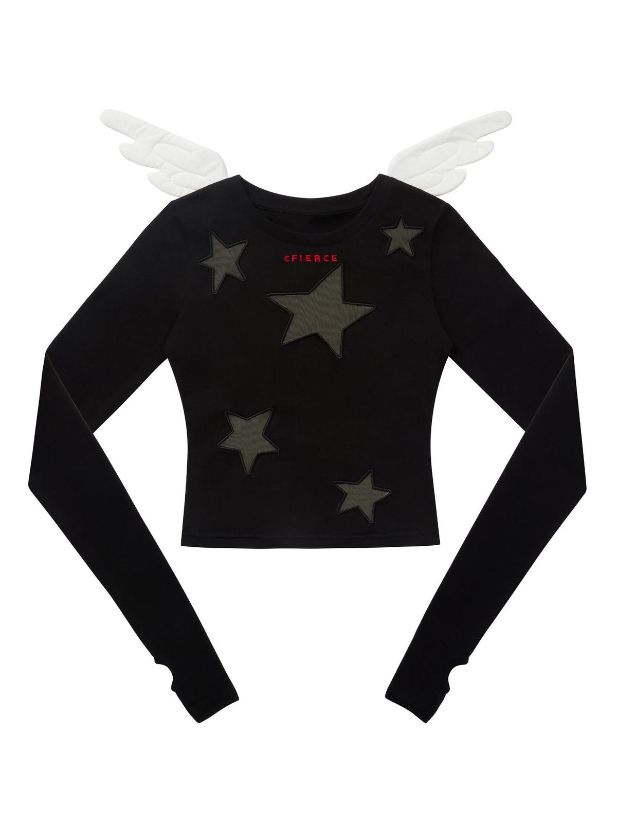 CFIERCE Star Cutout Mesh Embroidery Angel Wing Women&