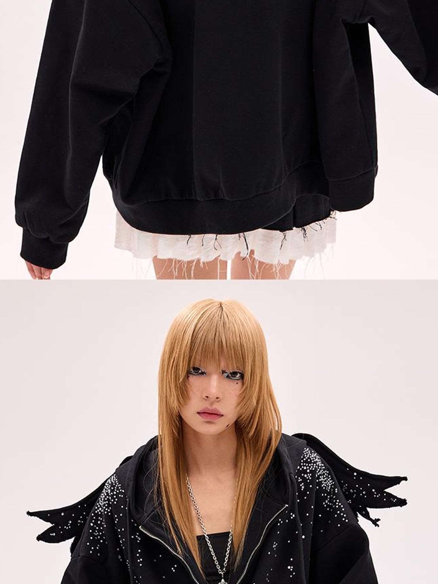 CFIERCE Starlight Rhinestone Black Angel Hoodie
