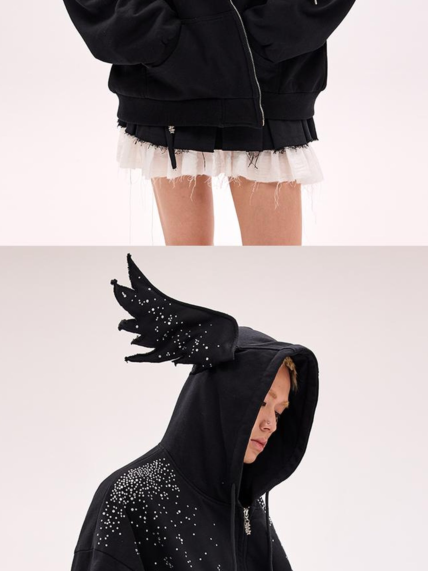 CFIERCE Starlight Rhinestone Black Angel Hoodie