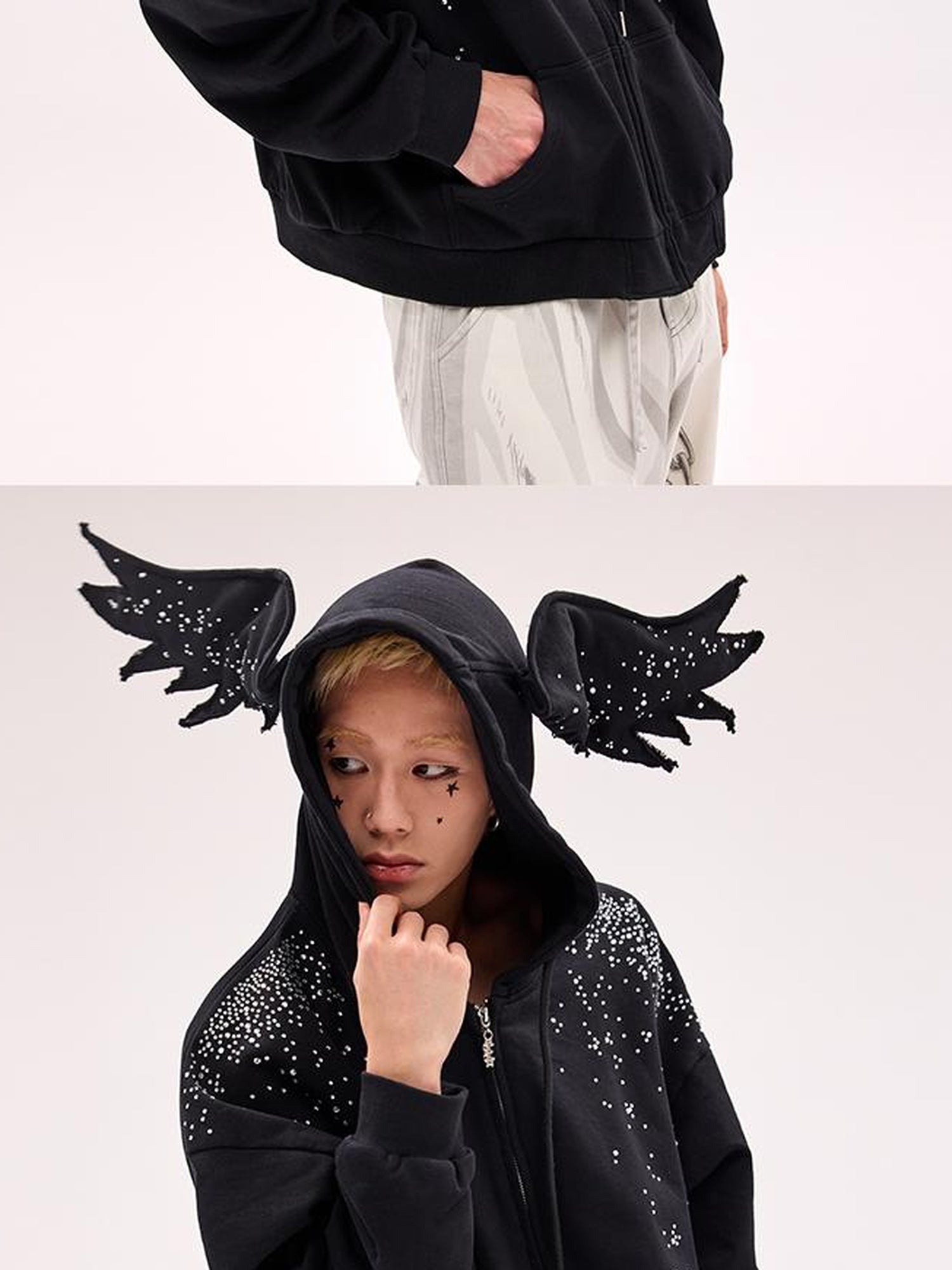 CFIERCE Starlight Rhinestone Black Angel Hoodie