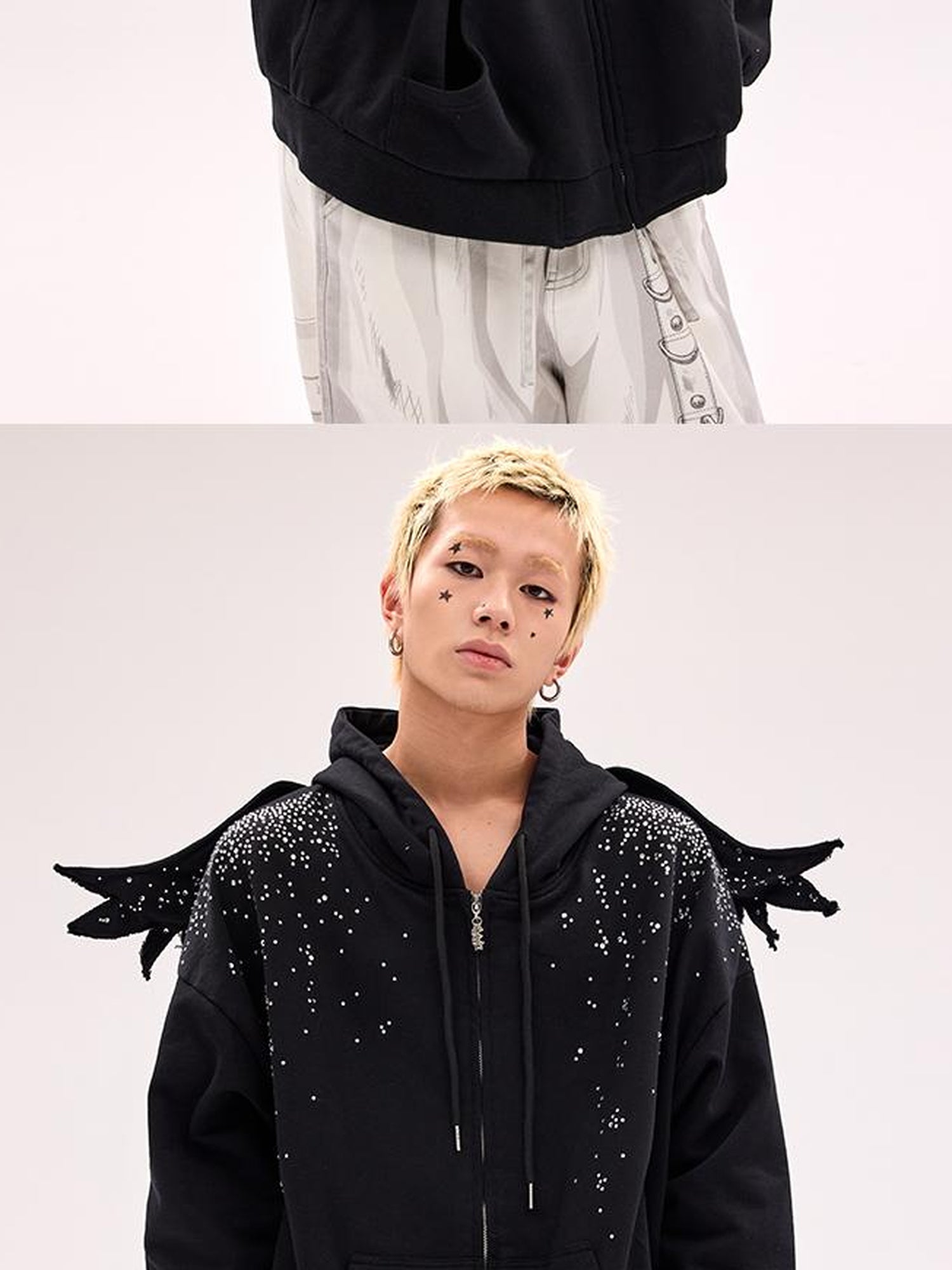 CFIERCE Starlight Rhinestone Black Angel Hoodie