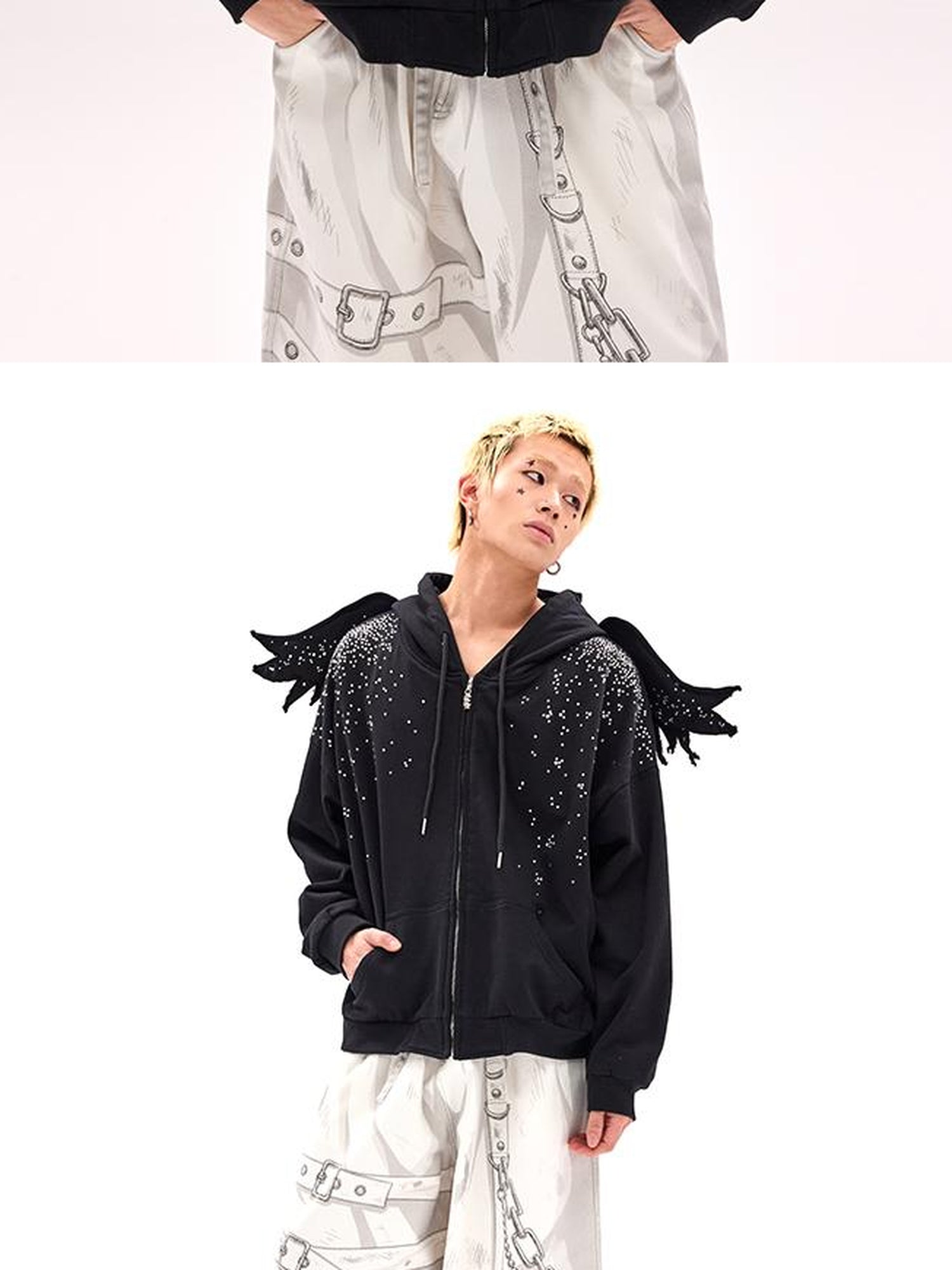CFIERCE Starlight Rhinestone Black Angel Hoodie