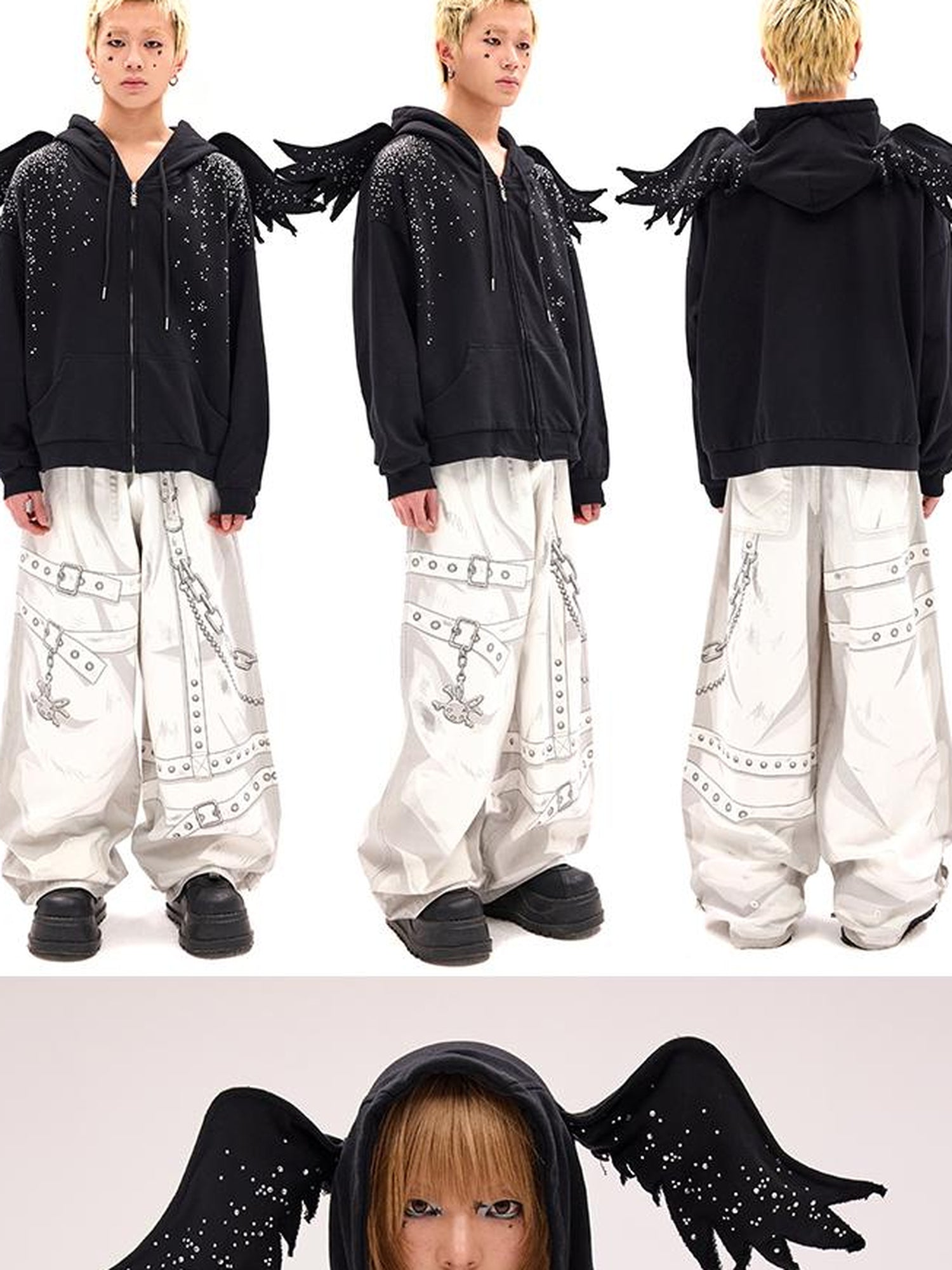 CFIERCE Starlight Rhinestone Black Angel Hoodie