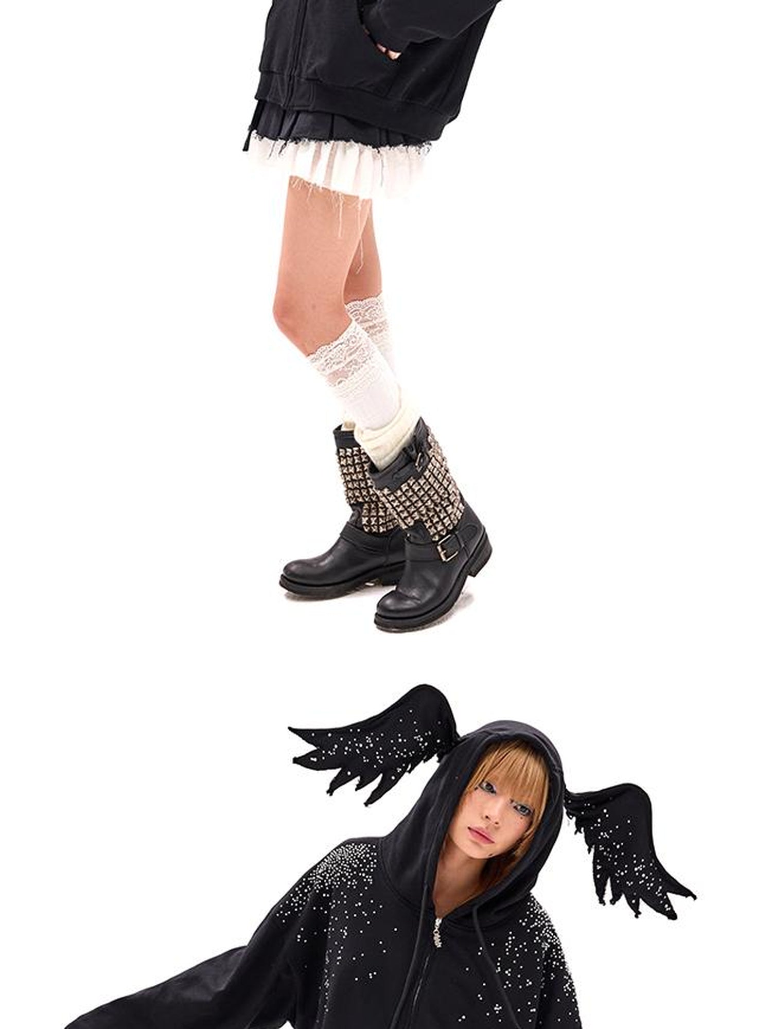 CFIERCE Starlight Rhinestone Black Angel Hoodie