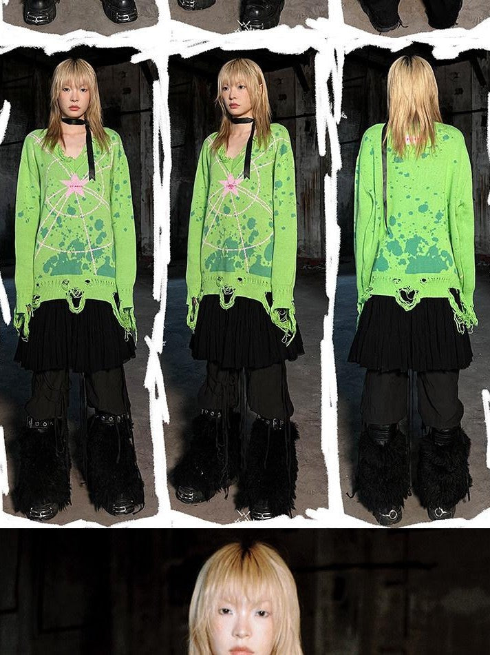 CFIERCE Starlight V-neck Loose Fit Mid Length Knit Street Women&