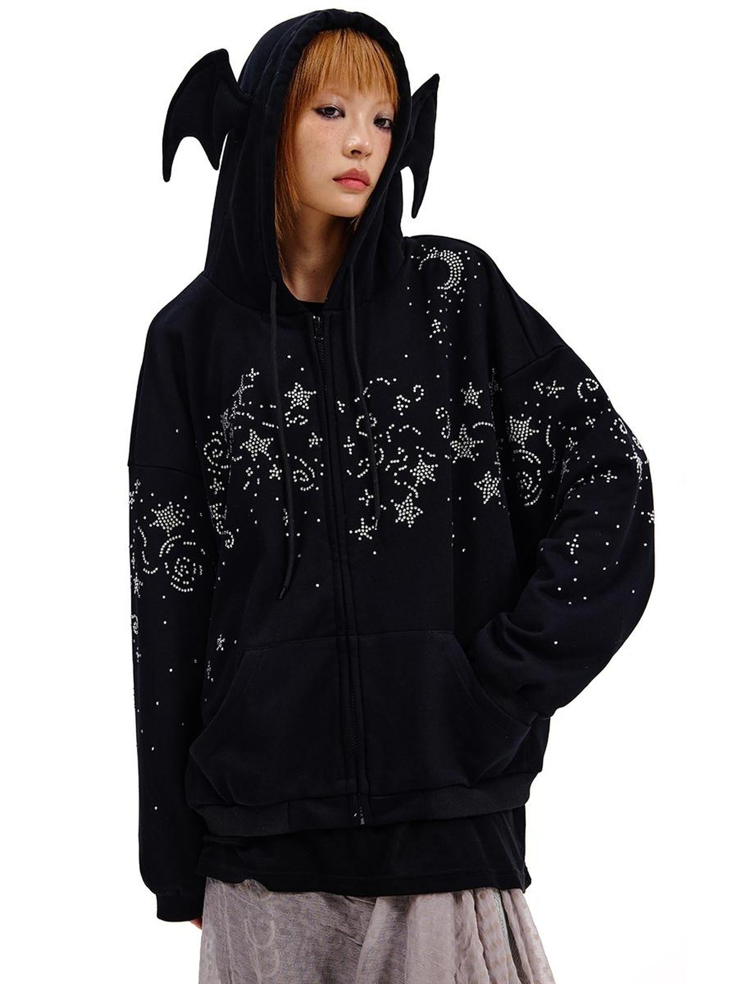 CFIERCE Starry Night Crystal Embellished Hoodie