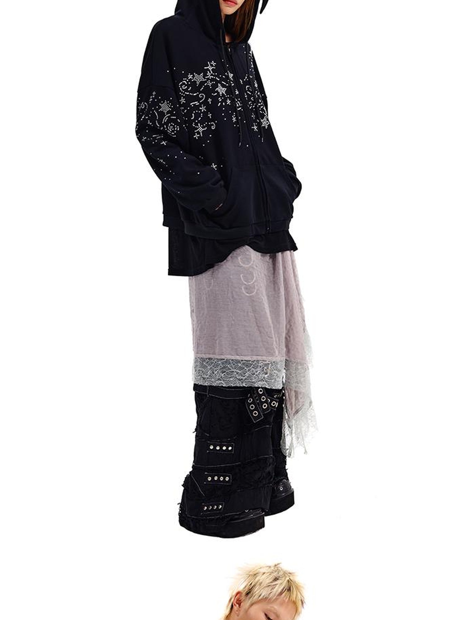 CFIERCE Starry Night Crystal Embellished Hoodie